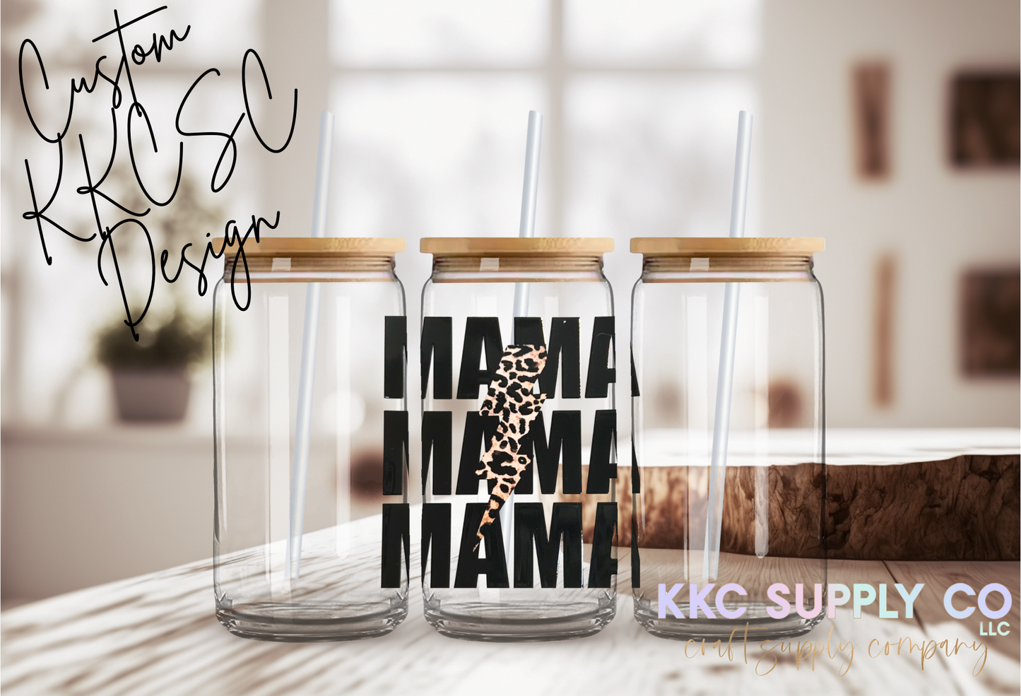 UV16393-Mama with Leopard Lightening Bolt 16oz UV DTF Decal KKCSC Custom Design