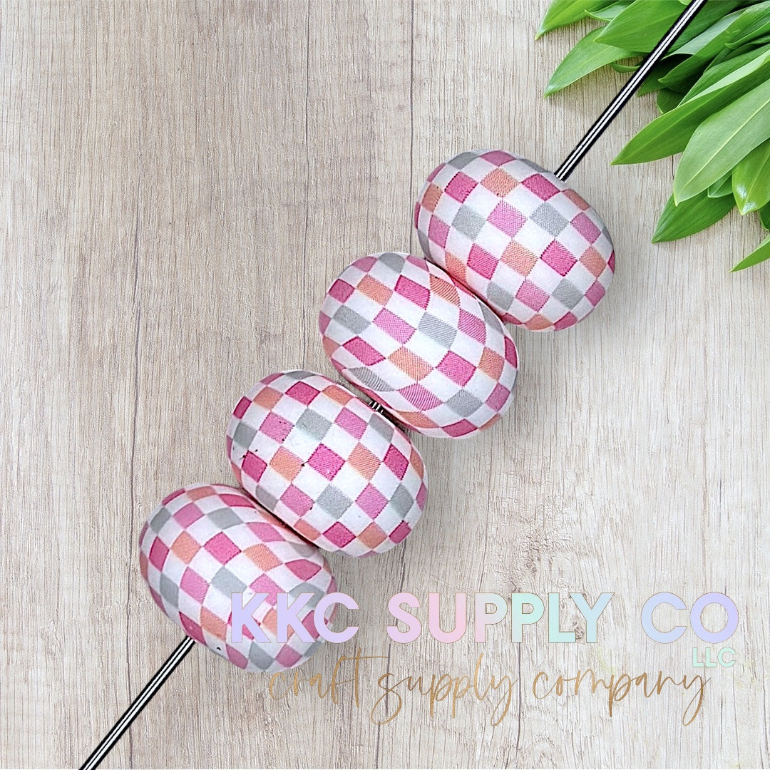 SP191-Peachy Petal Checker Printed Silicone Beads