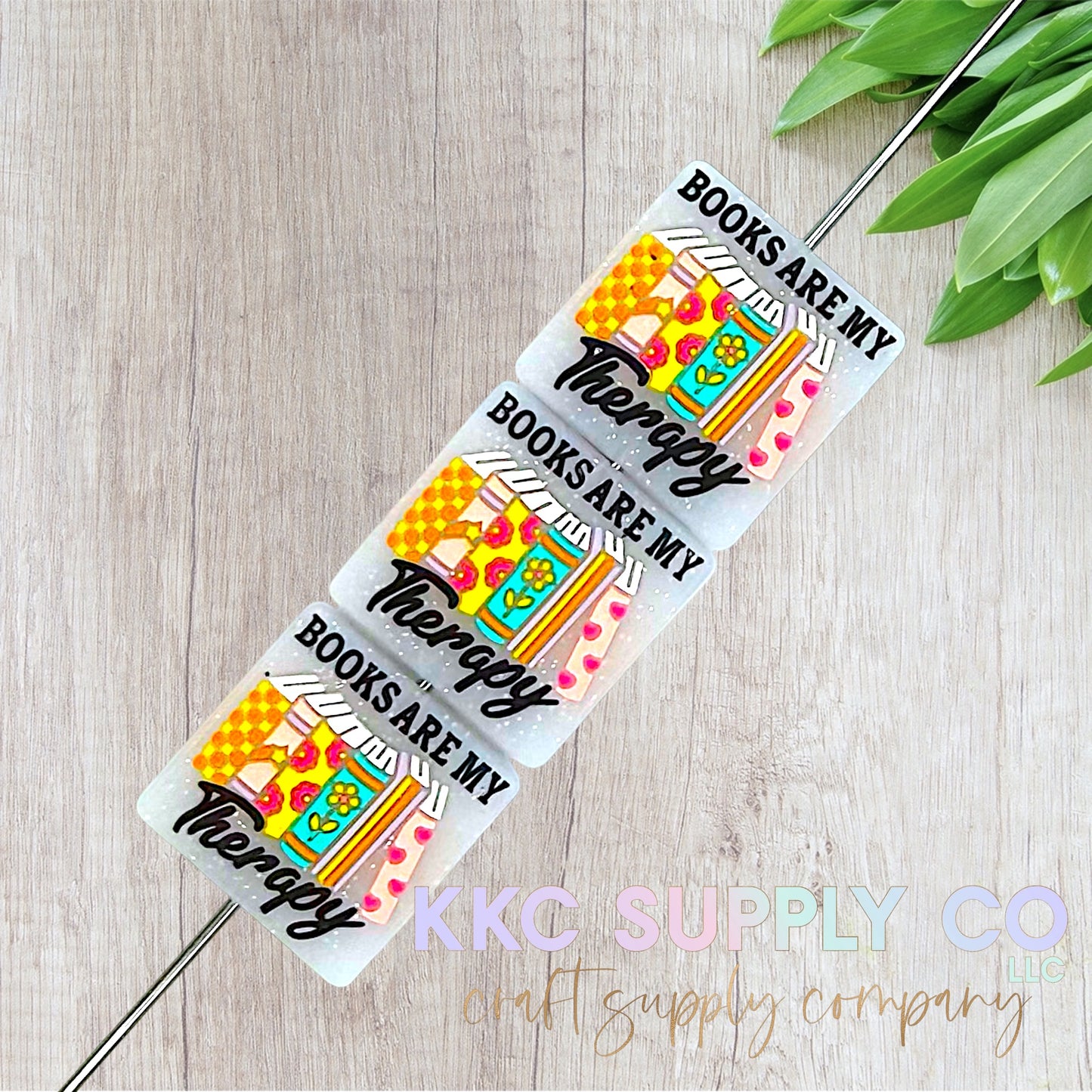 Books Are My Therapy Glitter Silicone Focal Bead