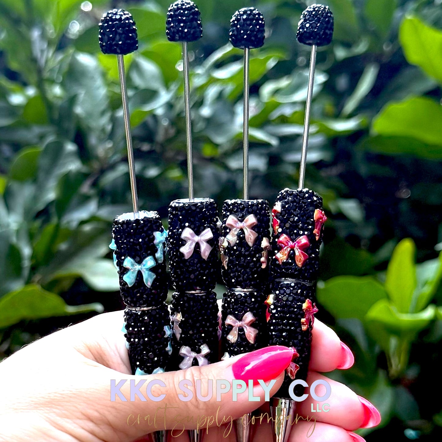 Rhinestone Beadable Pen With Opal Bow Charms