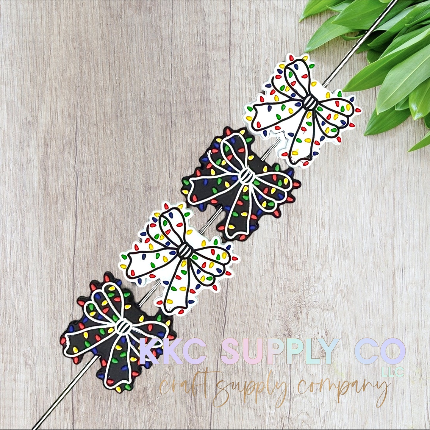 Christmas Light Bow Silicone Focal Bead