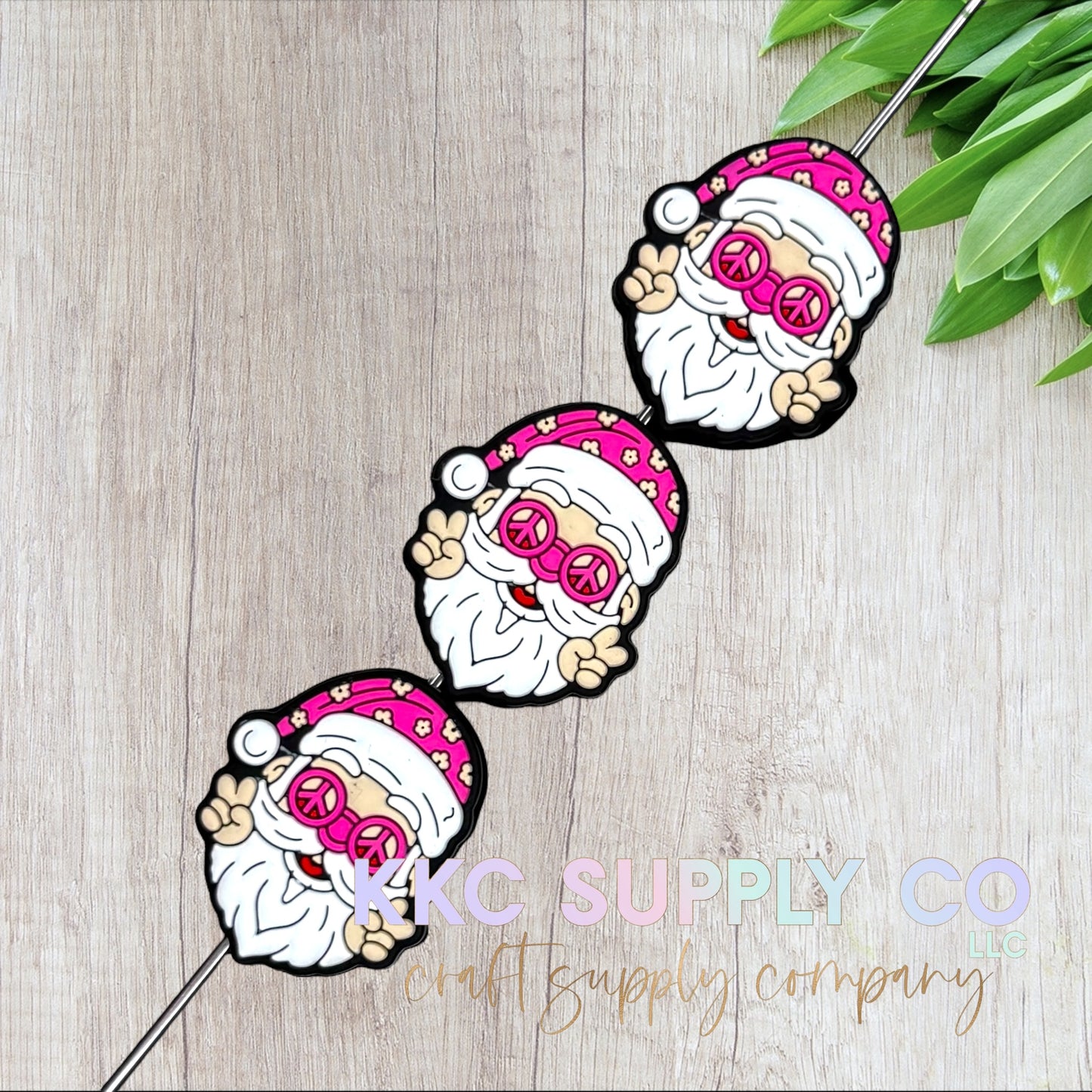 Pink Santa Silicone Focal Bead
