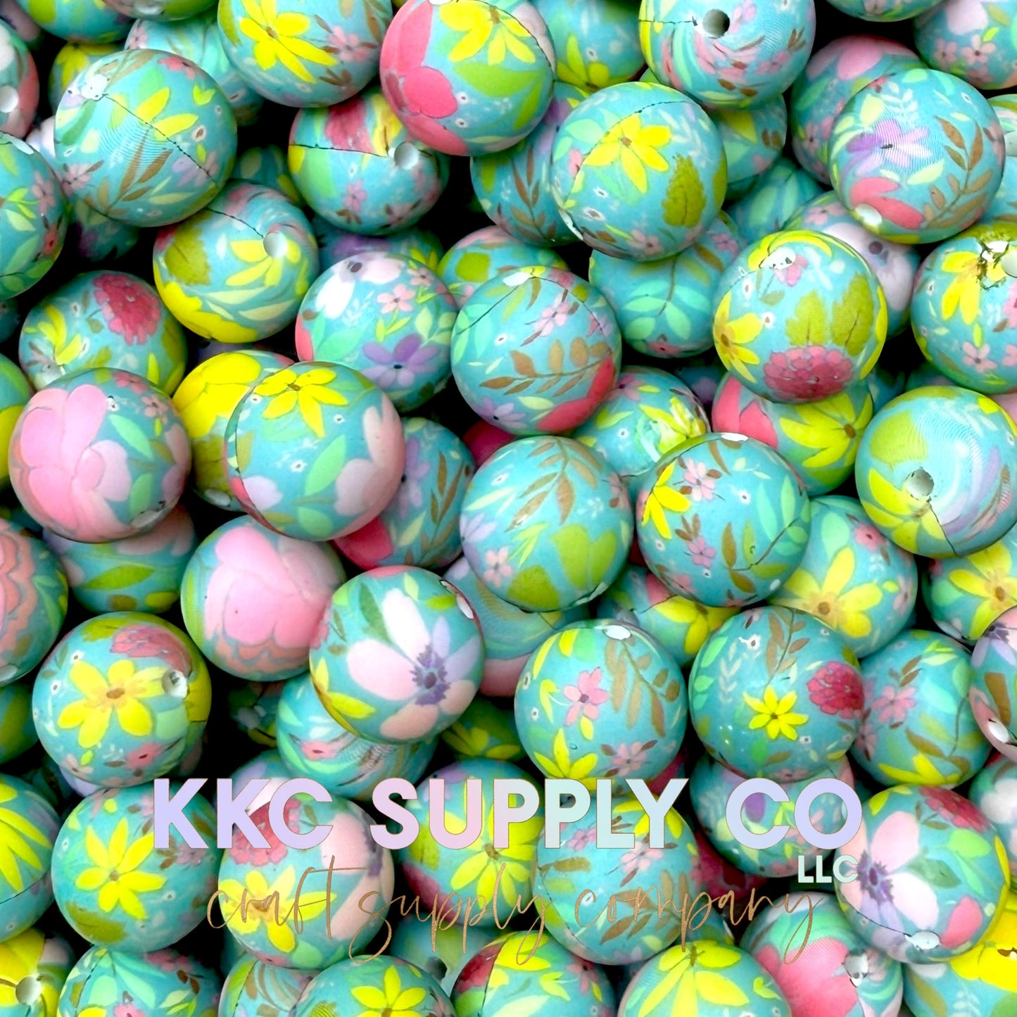 SP247-Teal Floral Silicone Beads