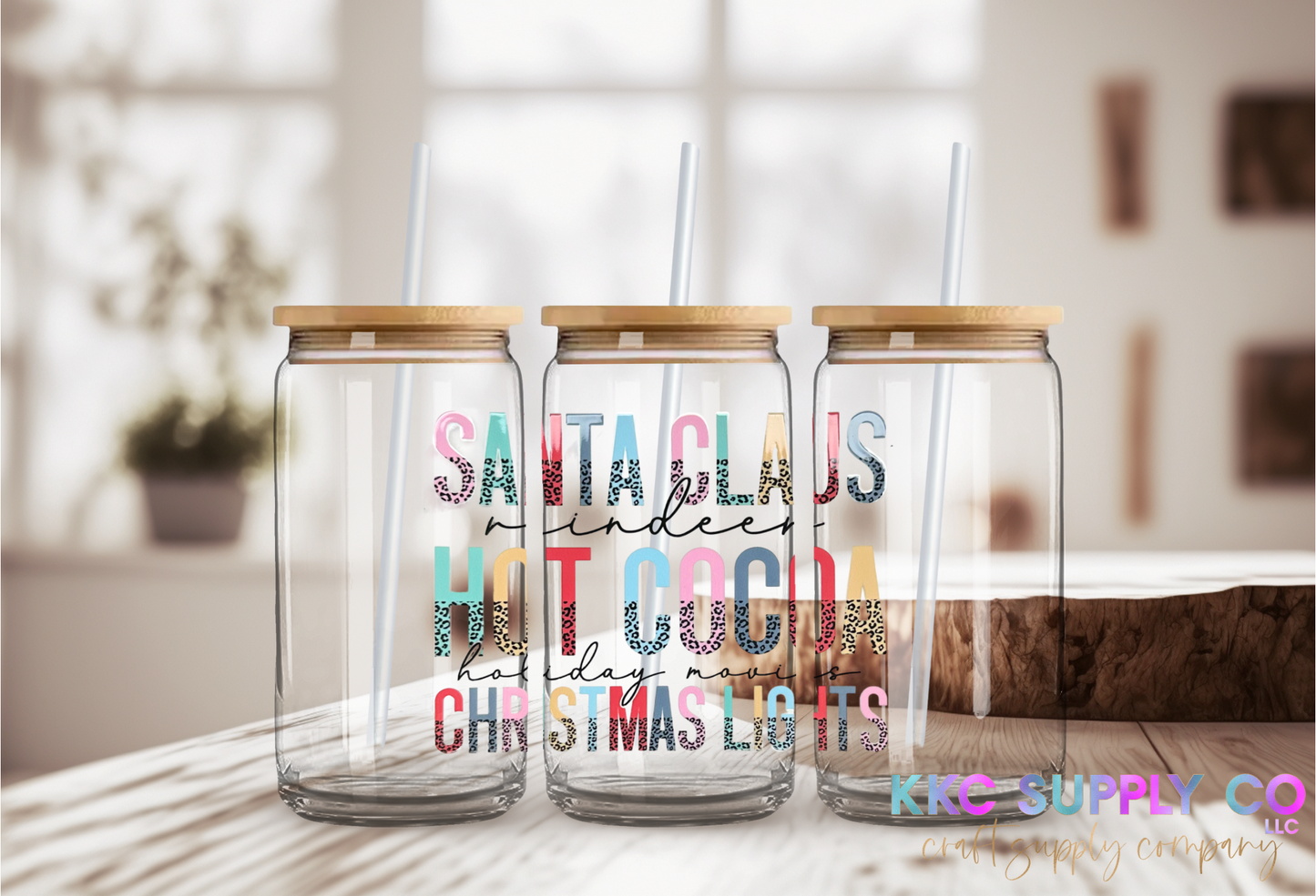 UV16213-Santa Claus, Hot Cocoa, Christmas Lights 16oz UV DTF Decal