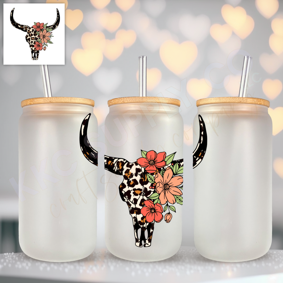 UV16674-Leopard Floral Longhorn UV DTF Decal