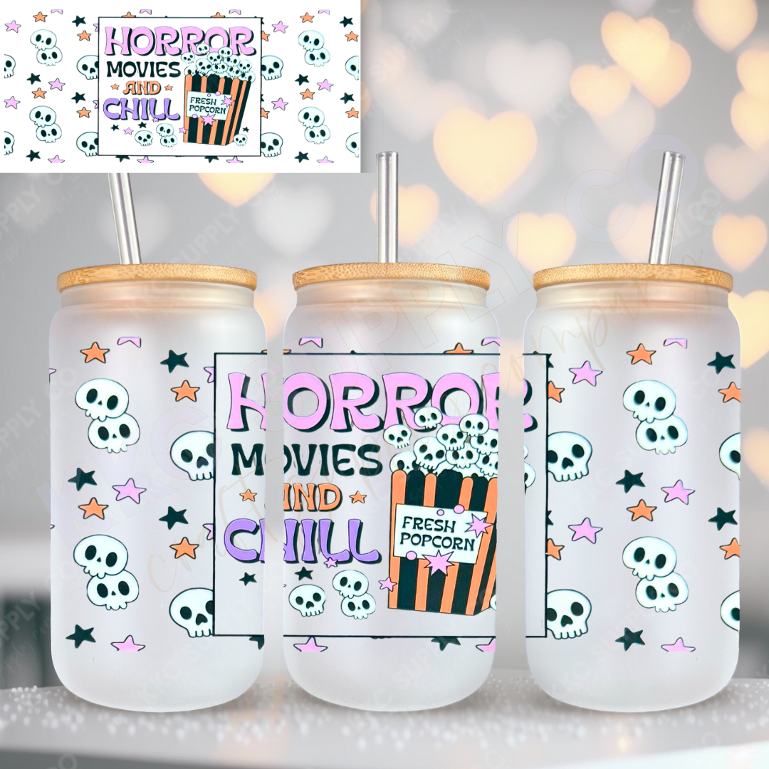 UV16781-Horror Movies and Chill 16oz UV DTF Wrap