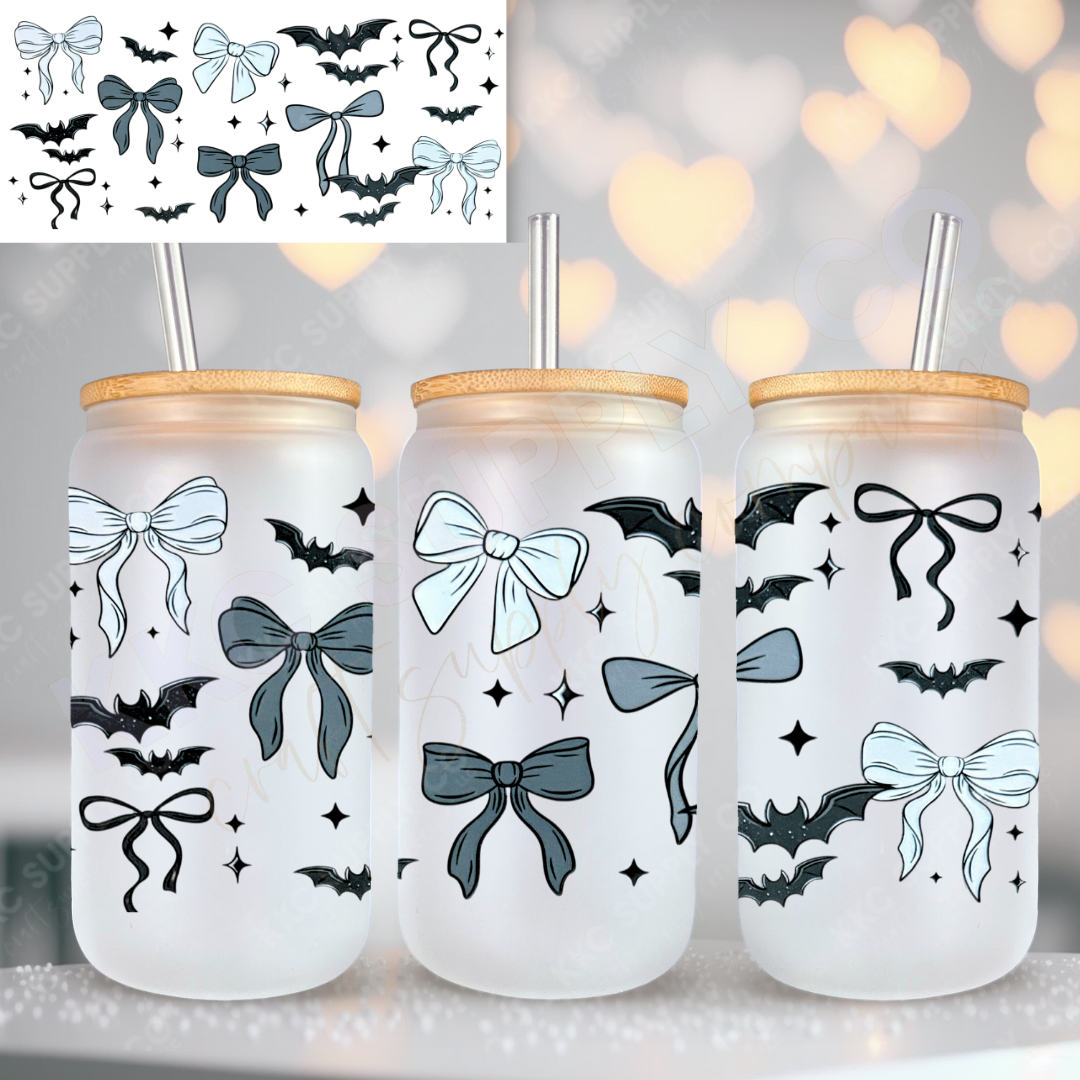 UV16766-Black Coquette Bows and Bats 16oz UV DTF Wrap