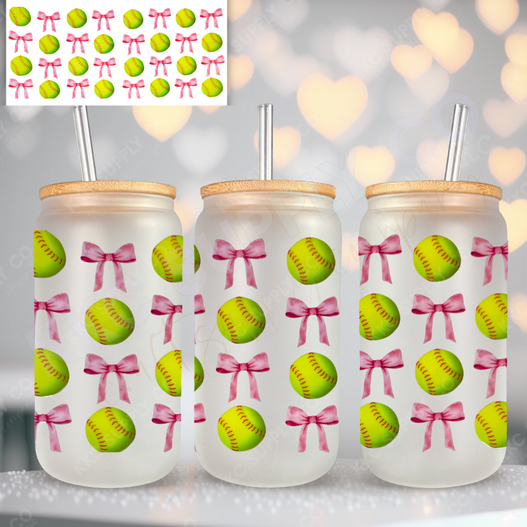 UV16119-Coquette Bows and Softballs 16oz UV DTF Wrap