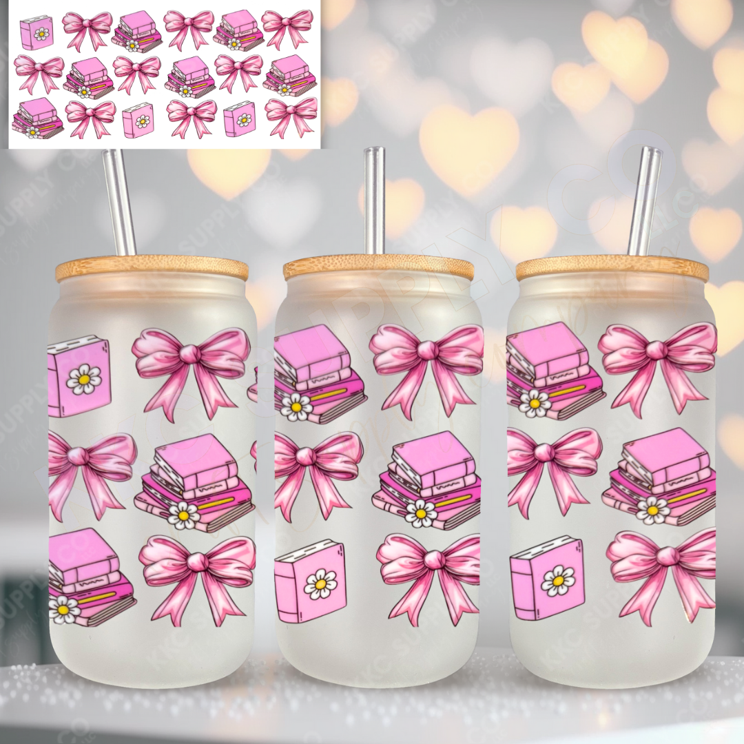 UV16372-Girly Bows and Books 16oz UV DTF Wrap