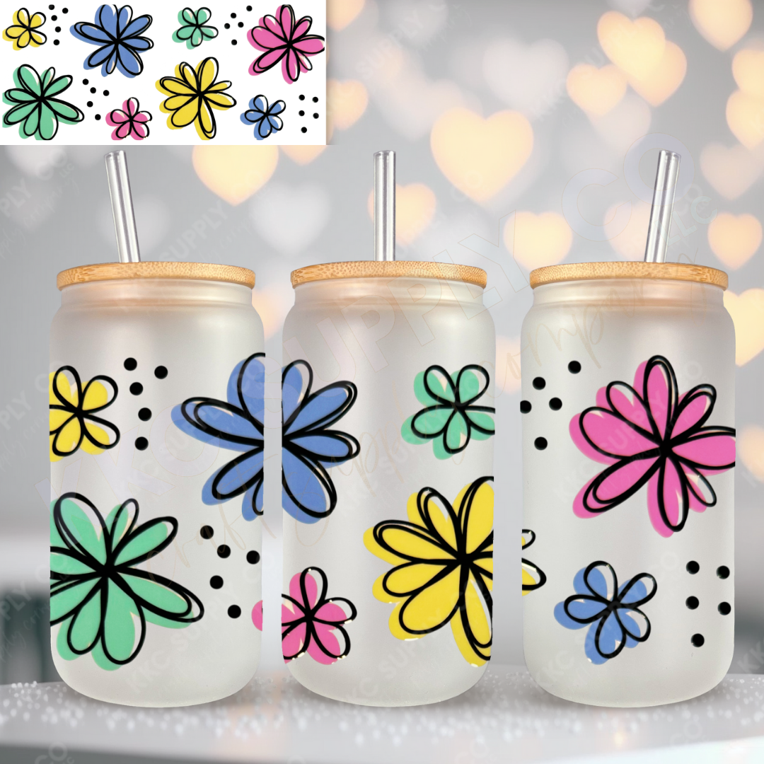 UV1654-Colorful Hand drawn Daisies 16oz UV DTF Wrap