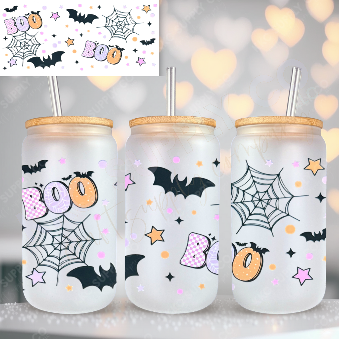 UV16783-Boo, Bats and Spider Webs 16oz UV DTF Wrap