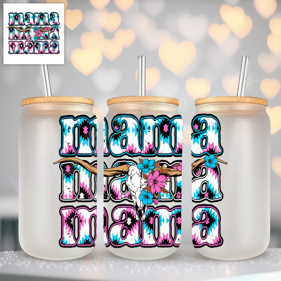 UV16673-Floral Longhorn Aztec Mama UV DTF Decal