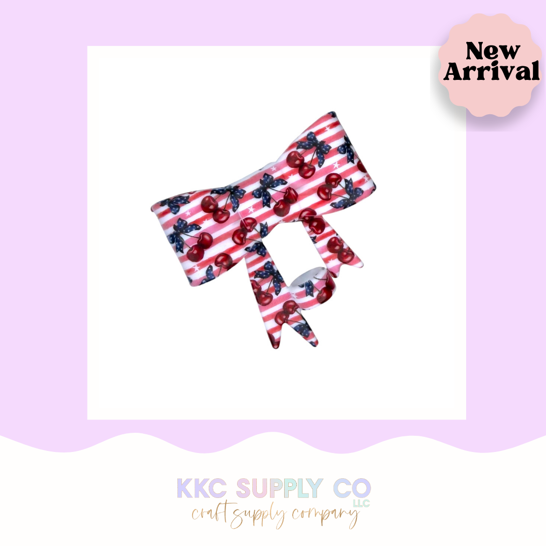 Cherry Americana Large Bow or Straw Topper Silicone Focal Bead