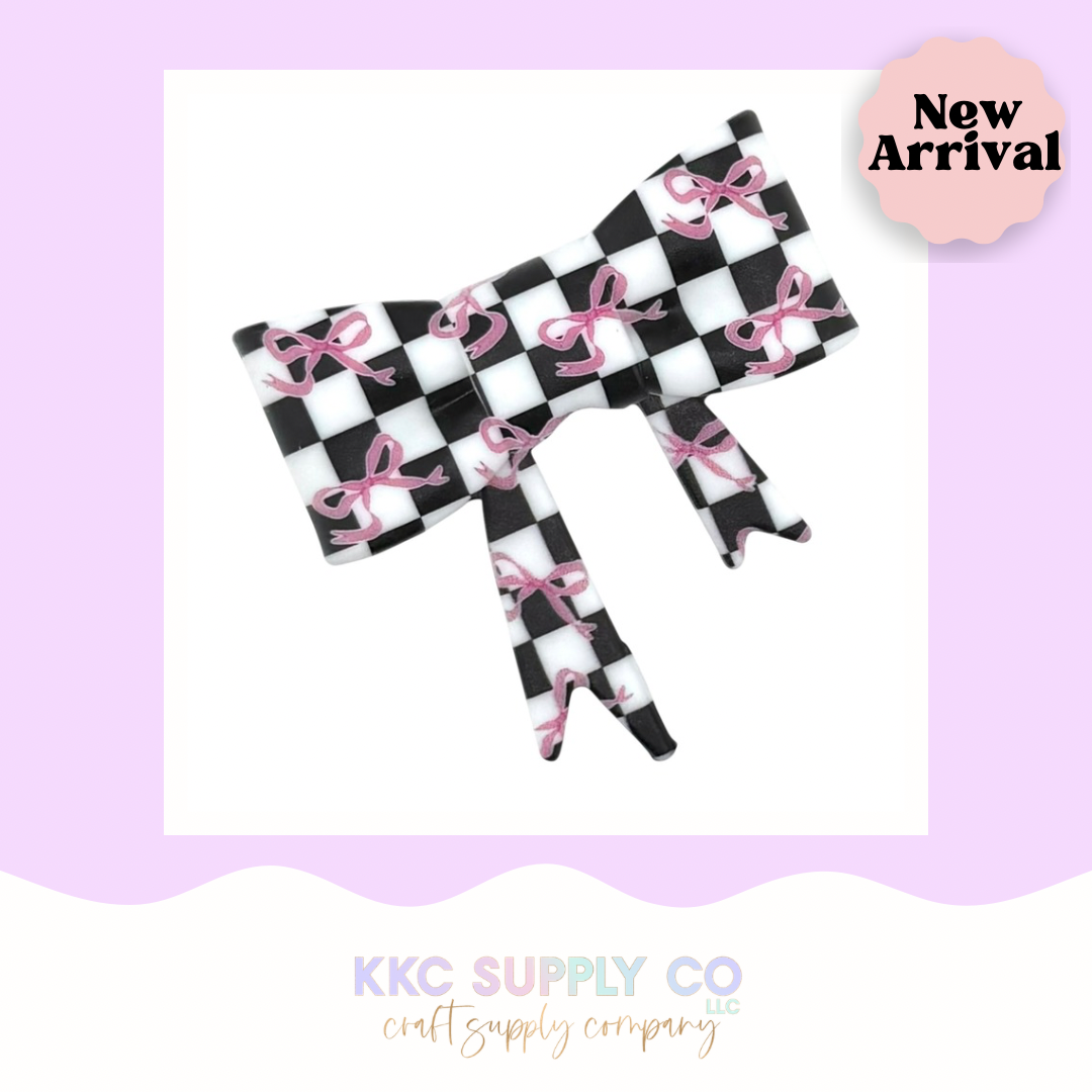 Checker Coquette Bows Large Bow Silicone Focal Bead