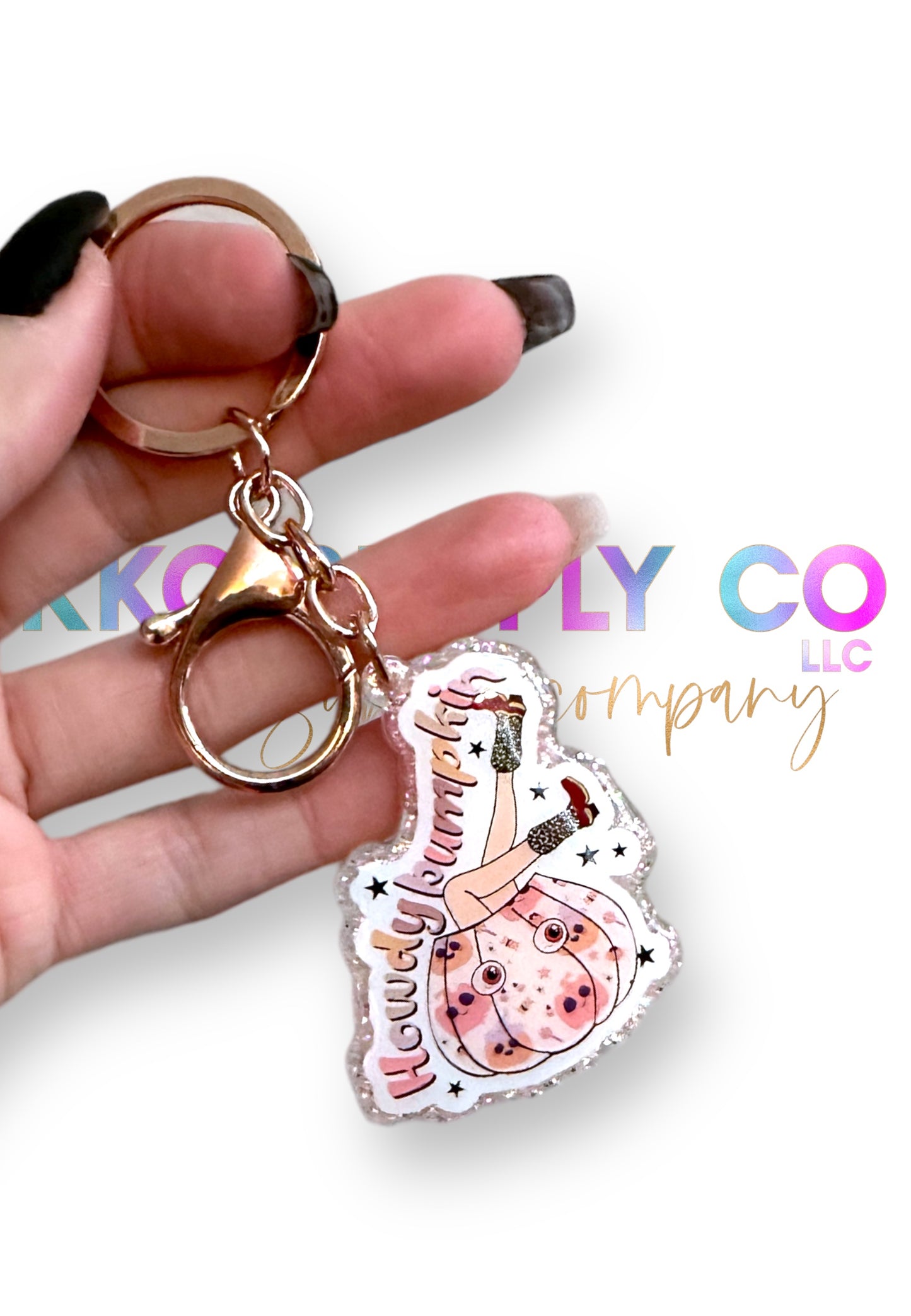 Howdy Pumpkin Acrylic Glitter Keychain