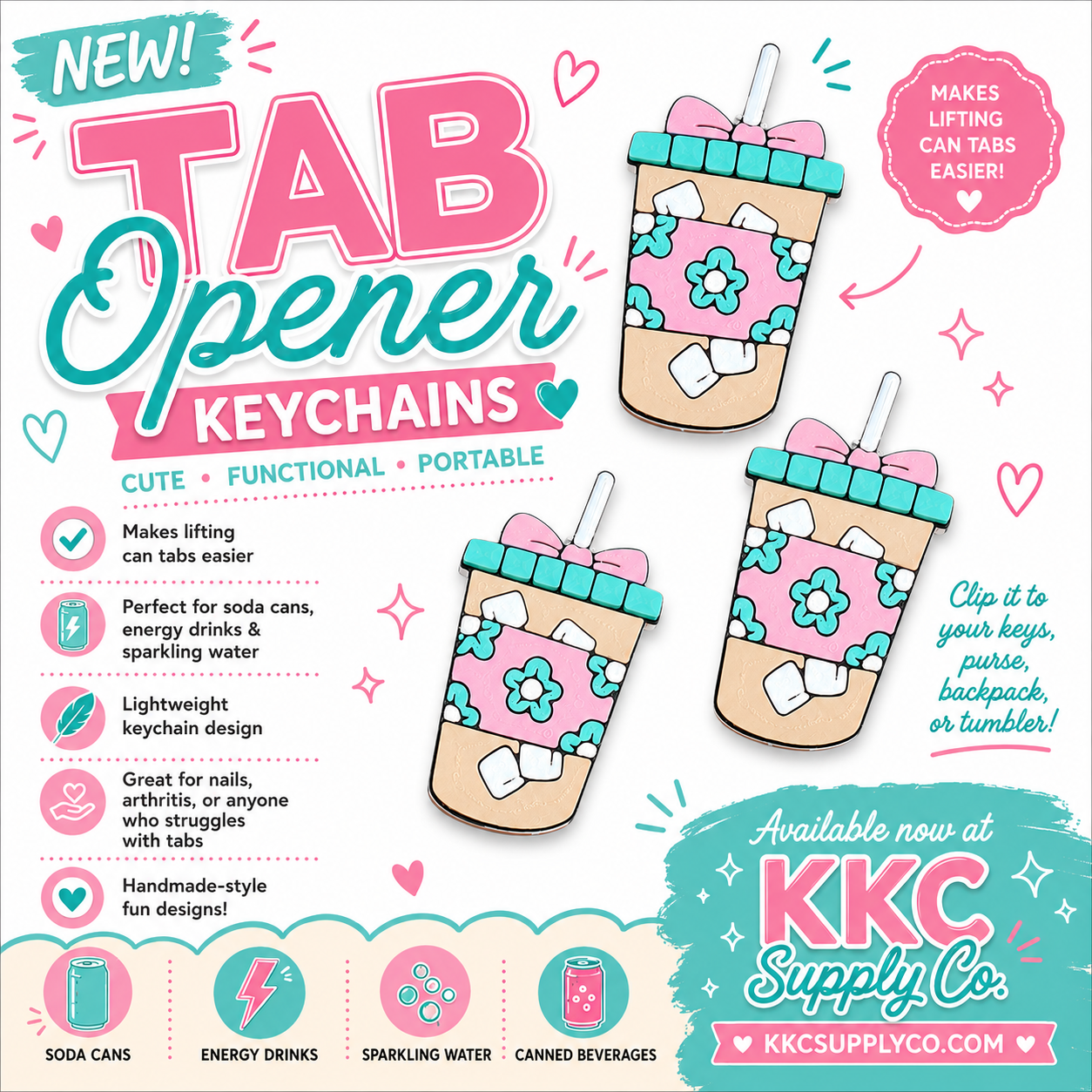 3D Printed Iced Coffee Soda Tab Opener Keychain