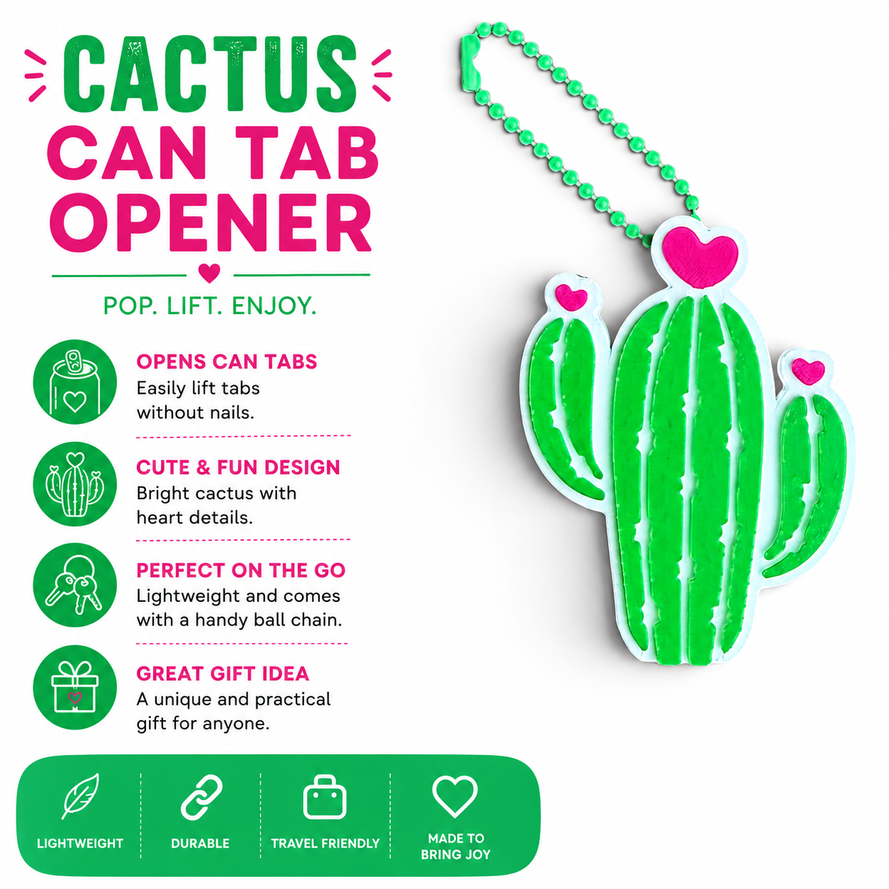 3D Printed Cactus Soda Tab Opener Keychain