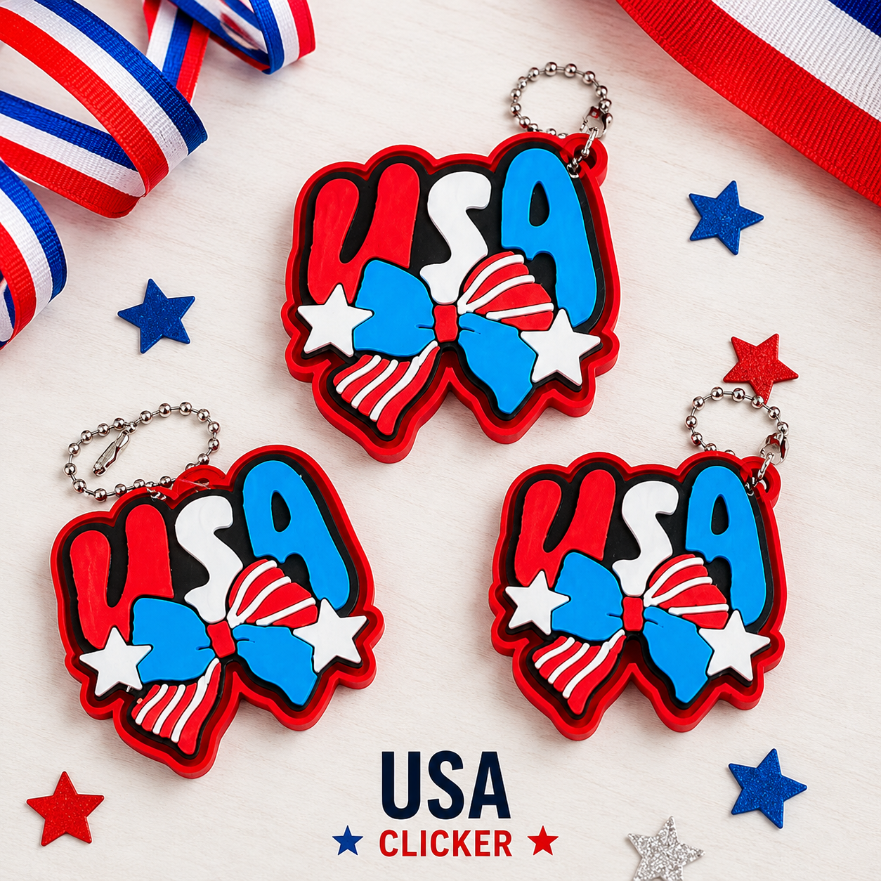 3D Printed USA Clicker Fidget Keychain