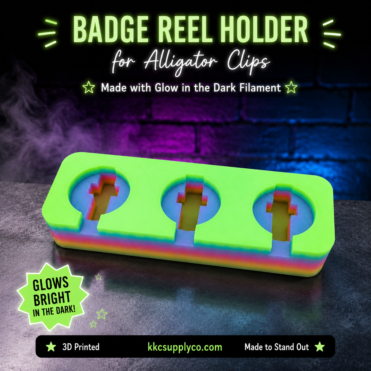 3D Printed Badge Reel Holder with 3 Slots-for Alligator Clips