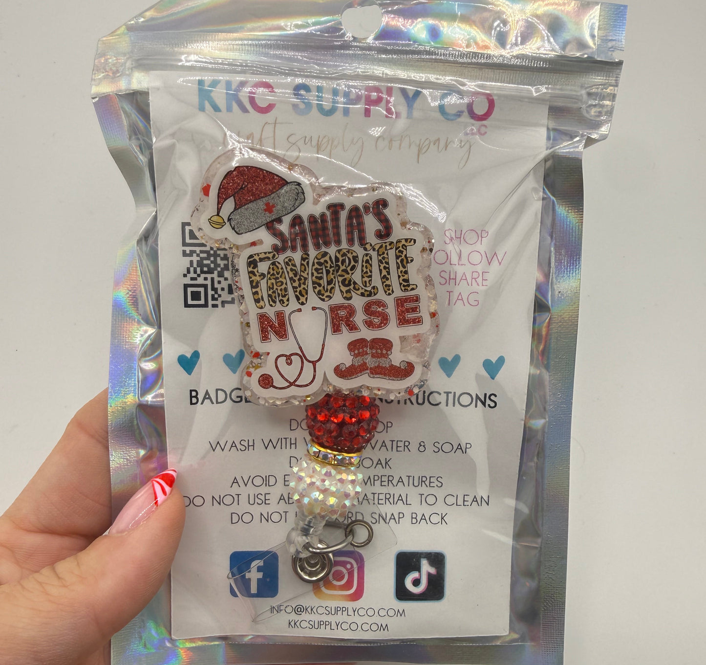 Santa's Favorite Nurse Pre-Made Glittered Acrylic Bade Reel