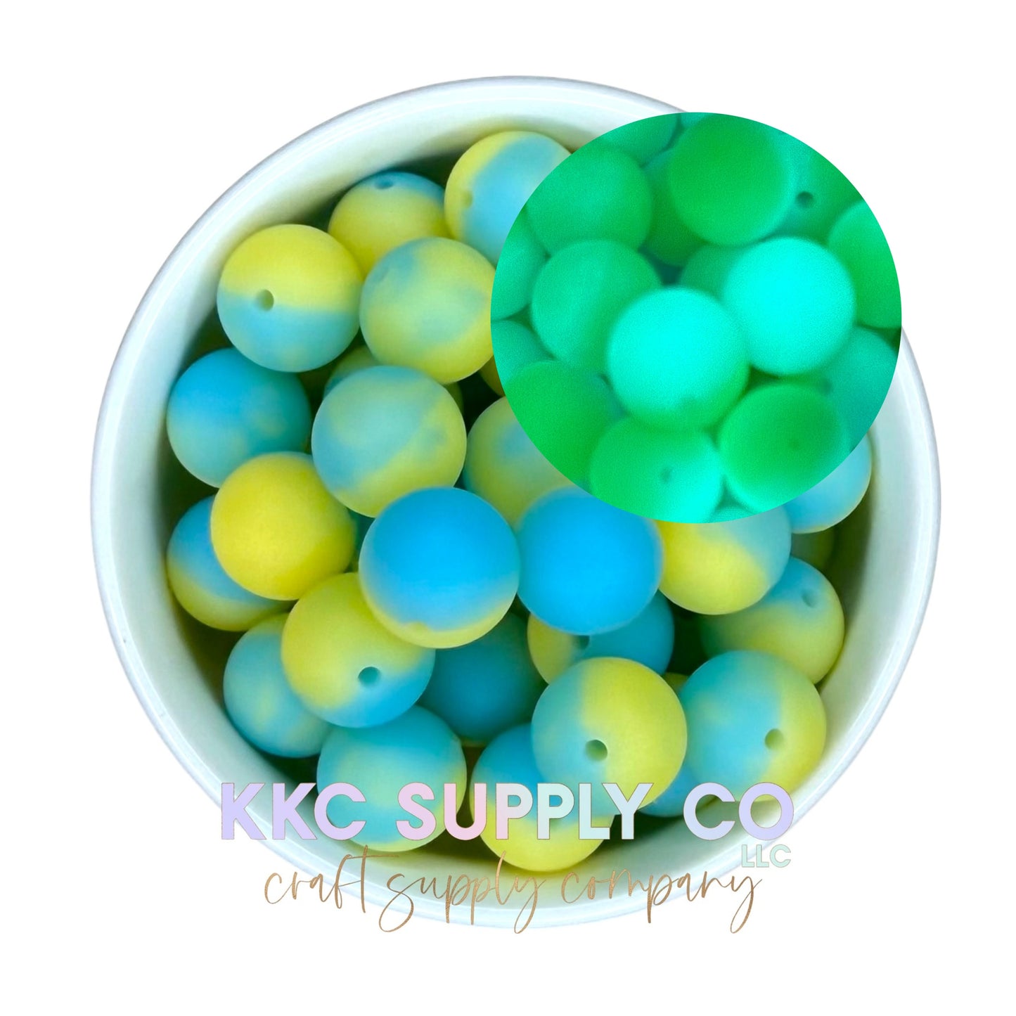SGL04-Neon Blue and Yellow Silicone Glow Bead 15mm