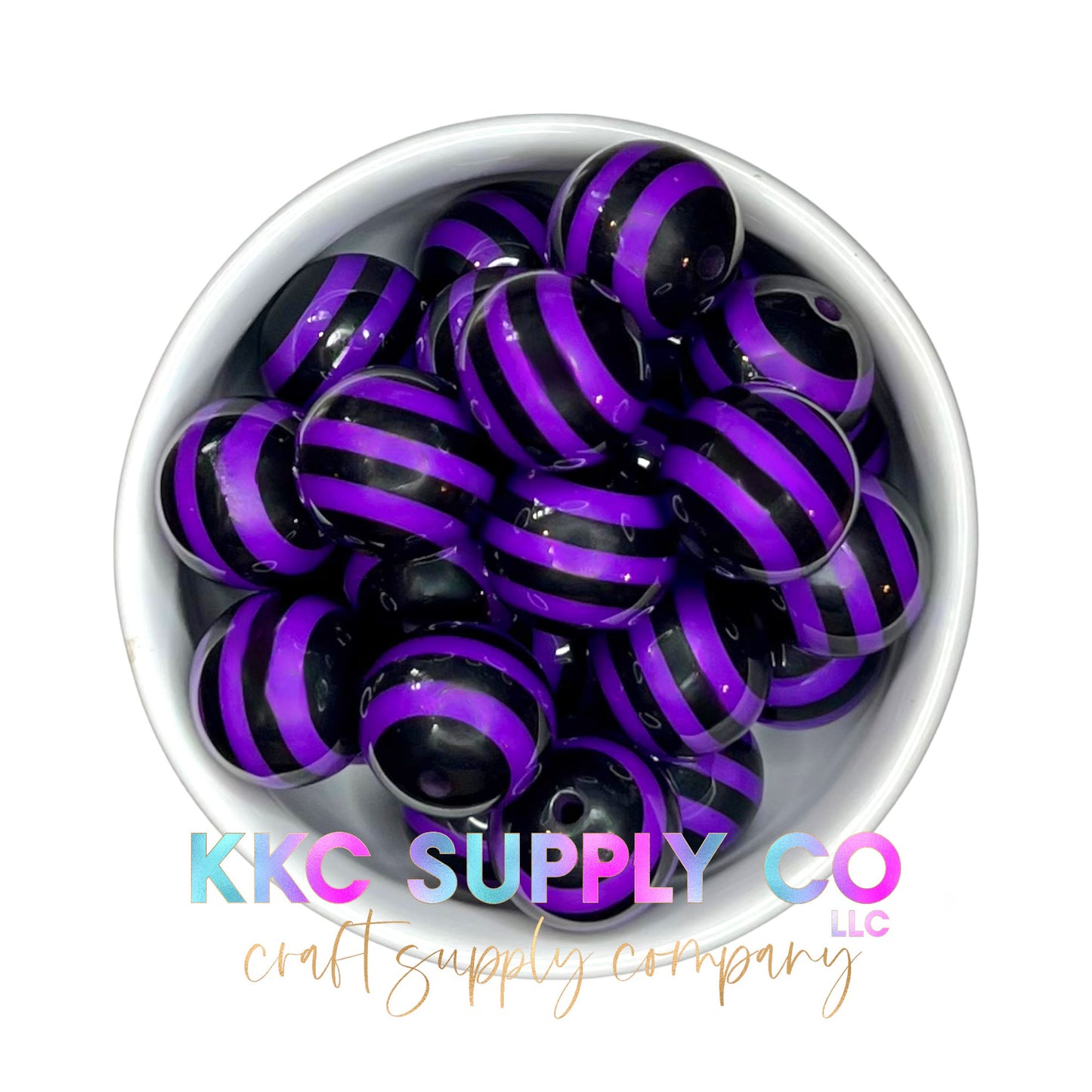 Purple & Black Striped Bubblegum Bead 20mm