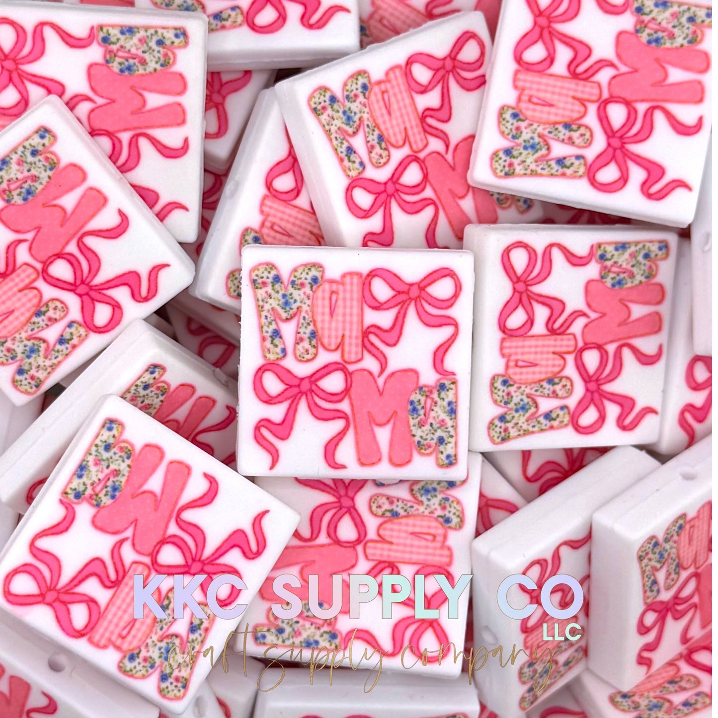 Girly Bow Mama Printed Silicone Focal Bead