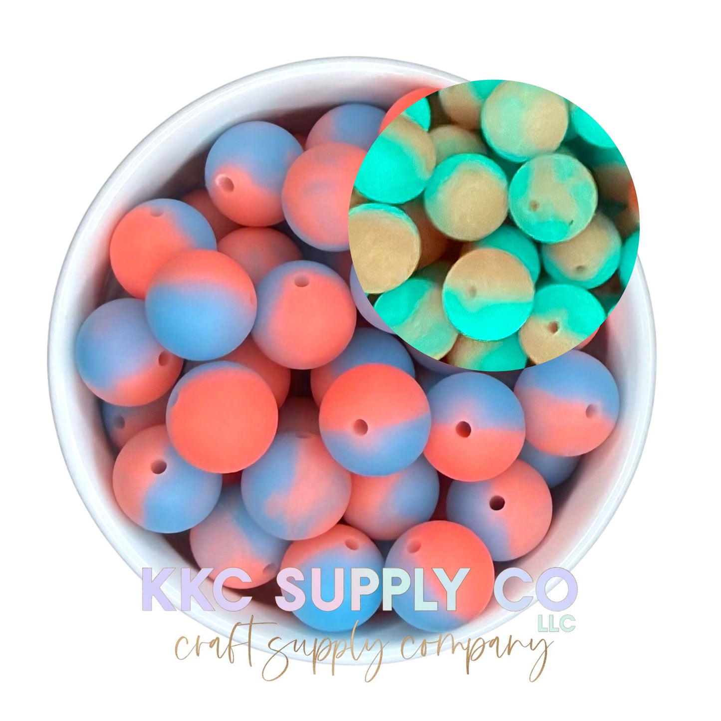 SGL10-Neon Coral and Blue Silicone Glow Bead 15mm