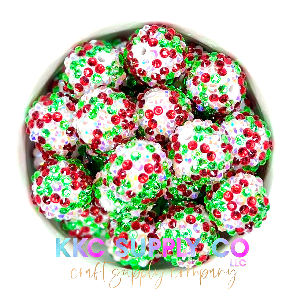 Silver Christmas Confetti Rhinestone Bubblegum Bead 20mm