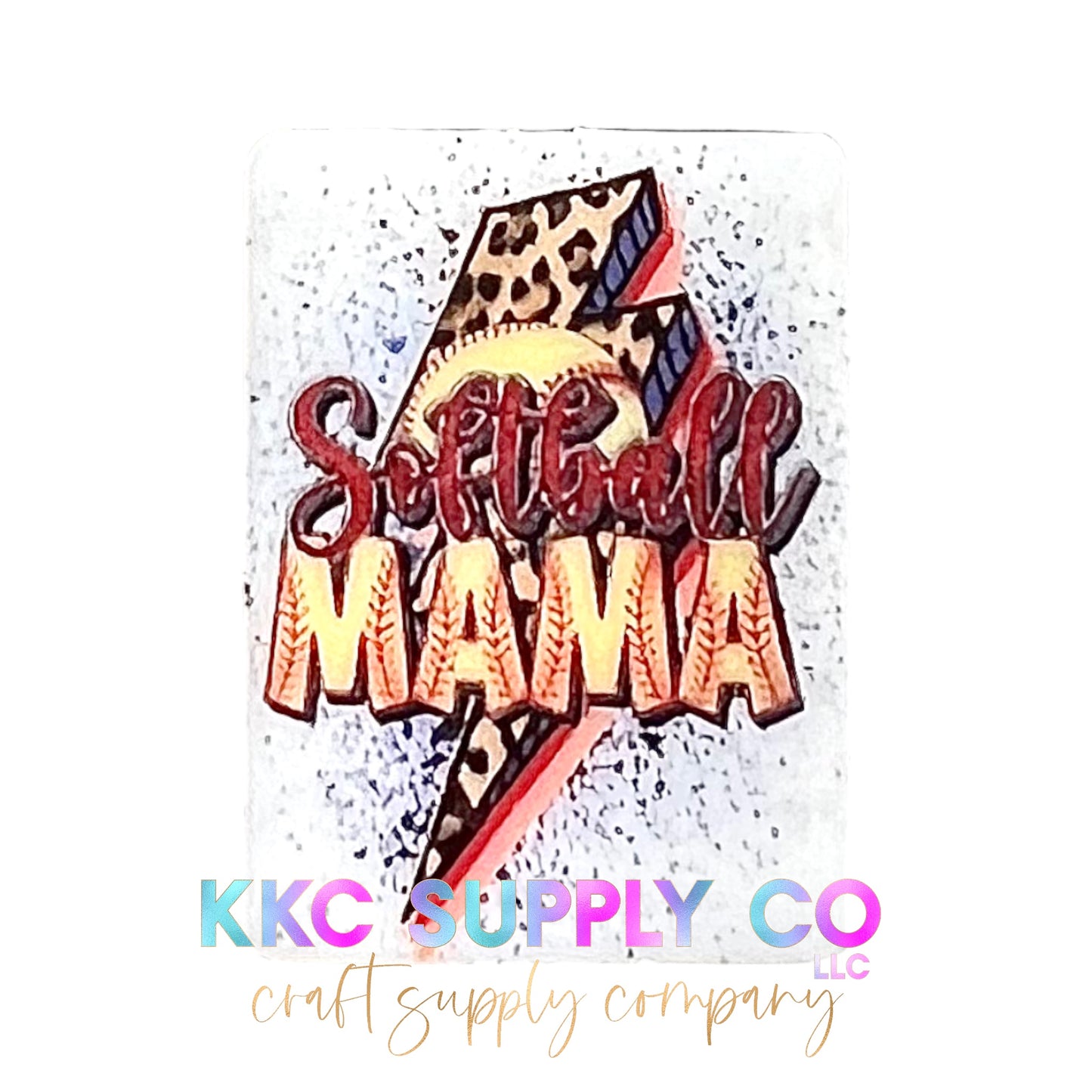 Softball Mama Leopard Lightning Bolt Rectangle Silicone Focal Bead