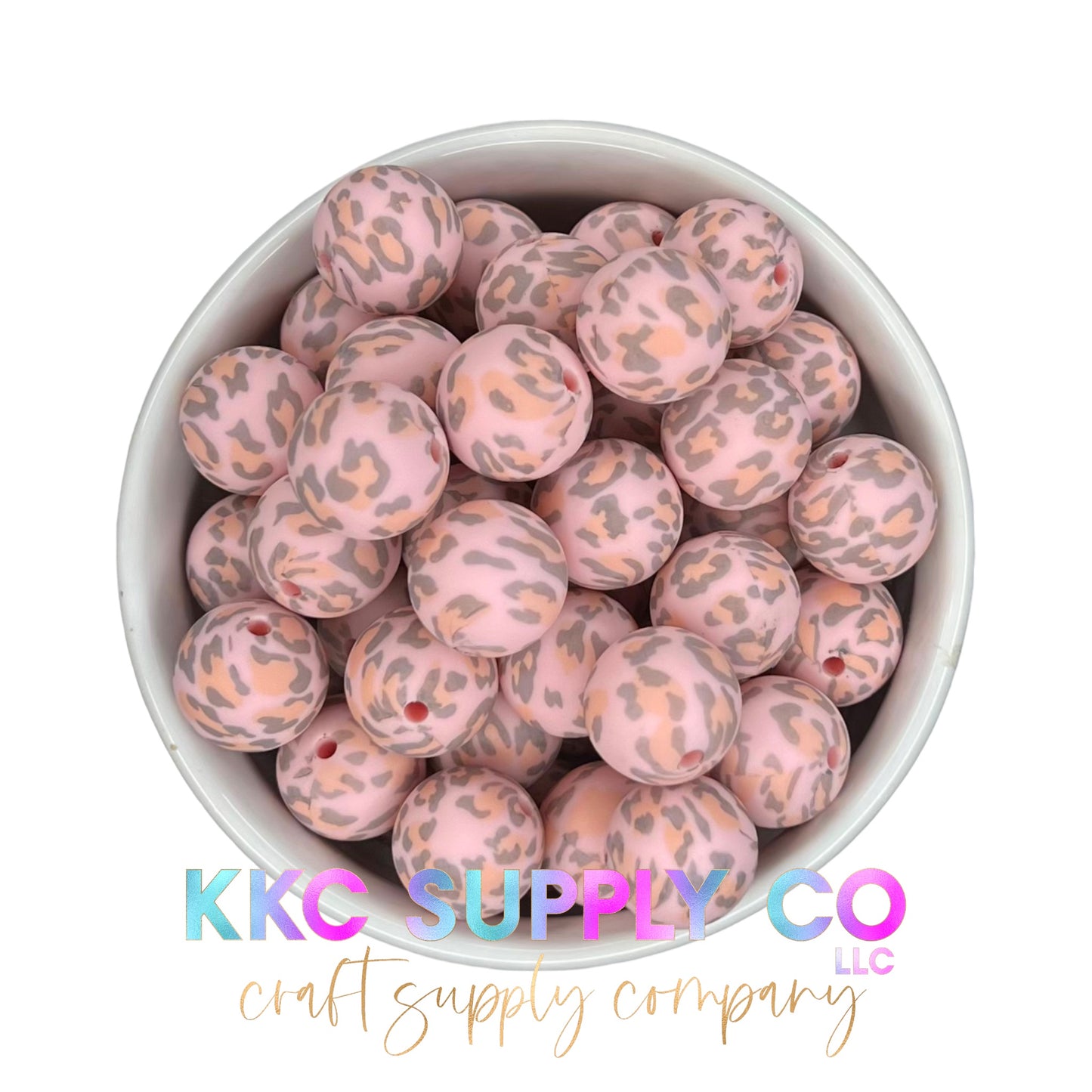 SP60-Pink, Grey and Coral Leopard Print Silicone Bead