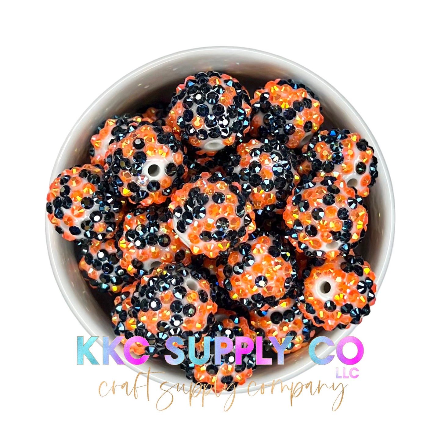 Black & Orange Confetti Rhinestone Bubblegum Bead 20mm