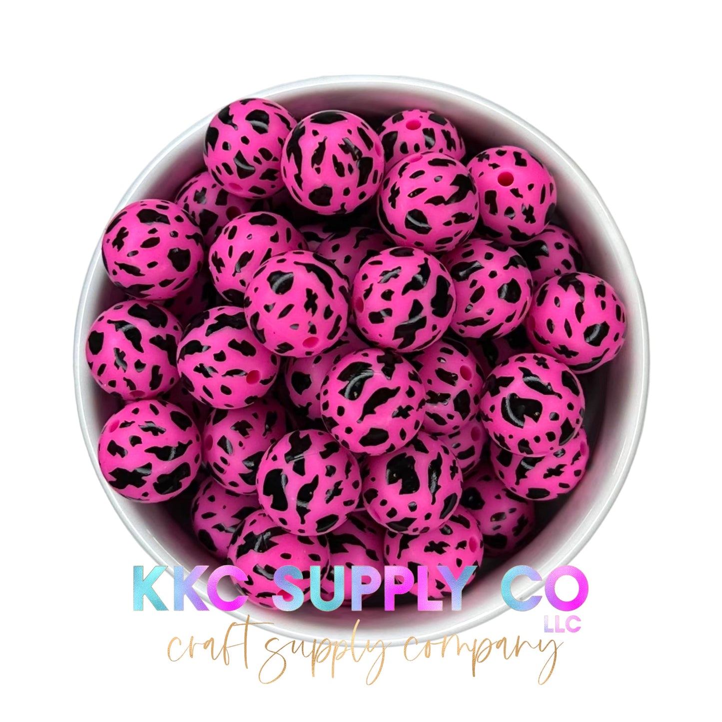 SP68-Hot Pink and Black Cow Hide Silicone Bead 15mm