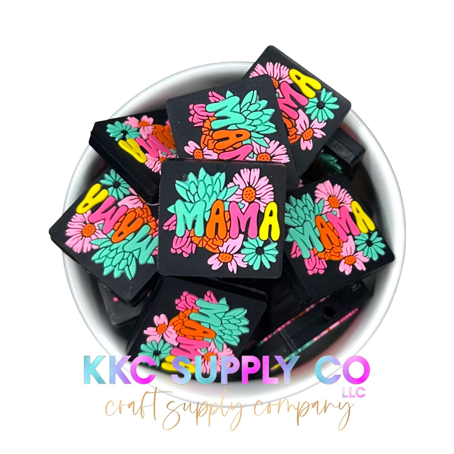 Neon Floral Mama Silicone Focal Bead