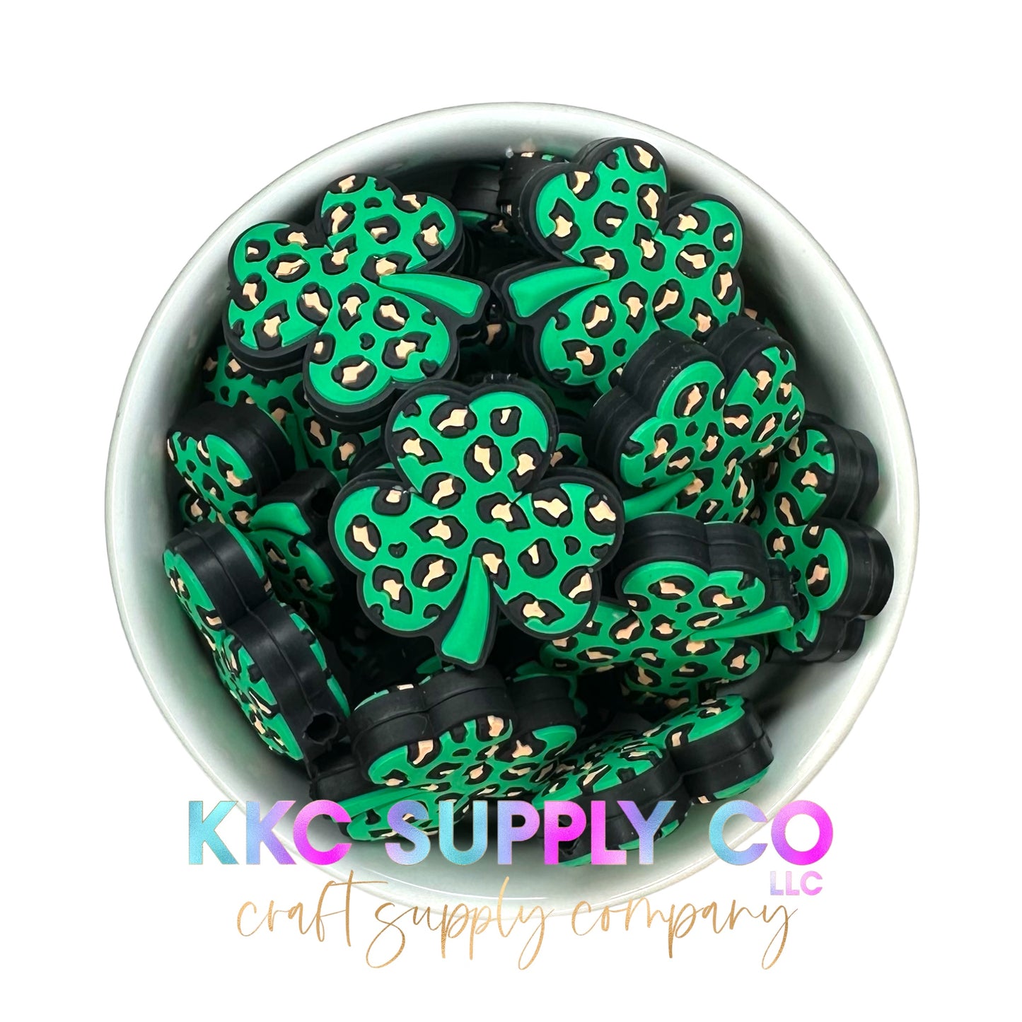Leopard Shamrock Silicone Focal Bead