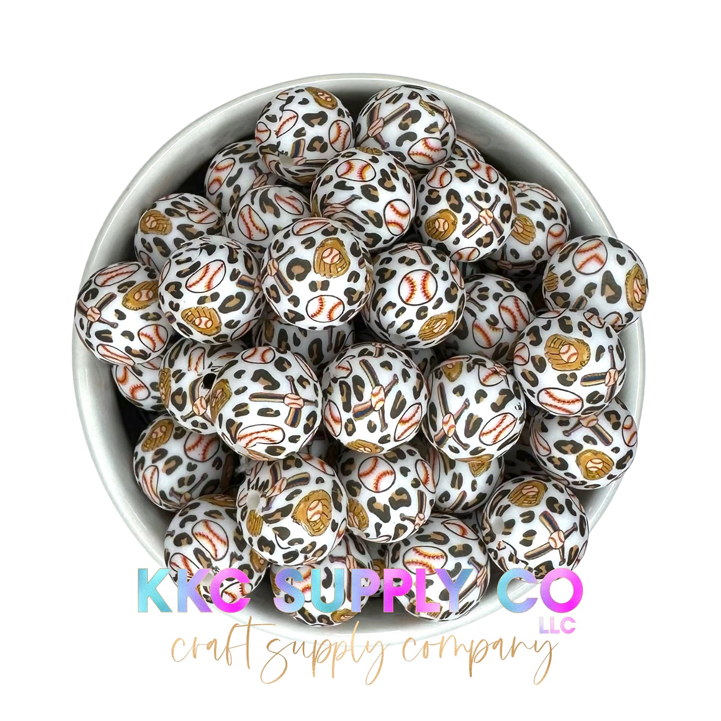SP84-Leopard Baseball and Mits Silicone Bead 15mm