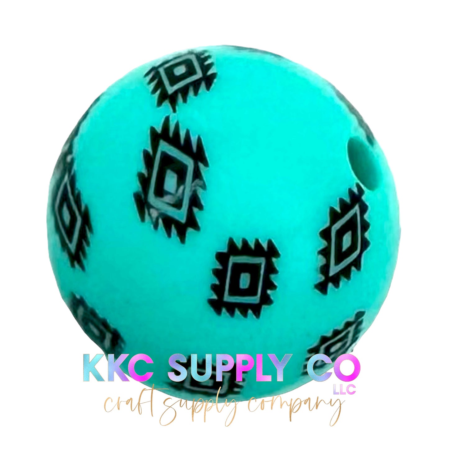SP78-Teal & Black Aztec 15mm Silicone Beads