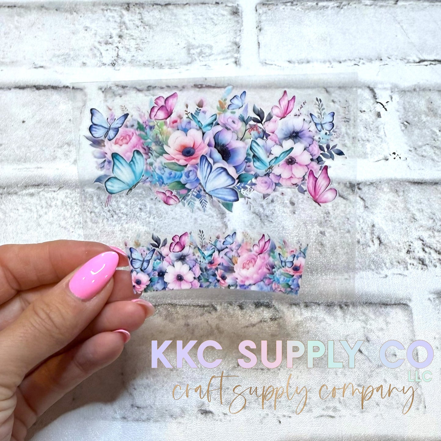 TKUV59-Pastel Butterfly Floral Mini Tumbler Keychain UV DTF Decal