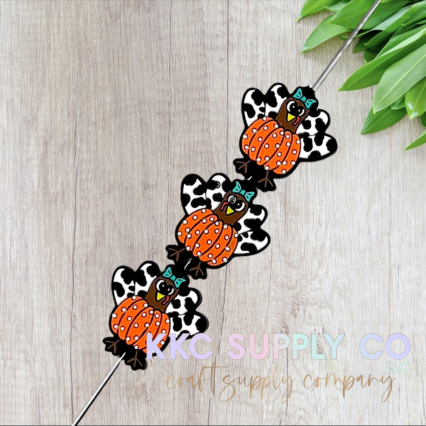 Cow Print Turkey Pumpkin Silicone Focal Bead