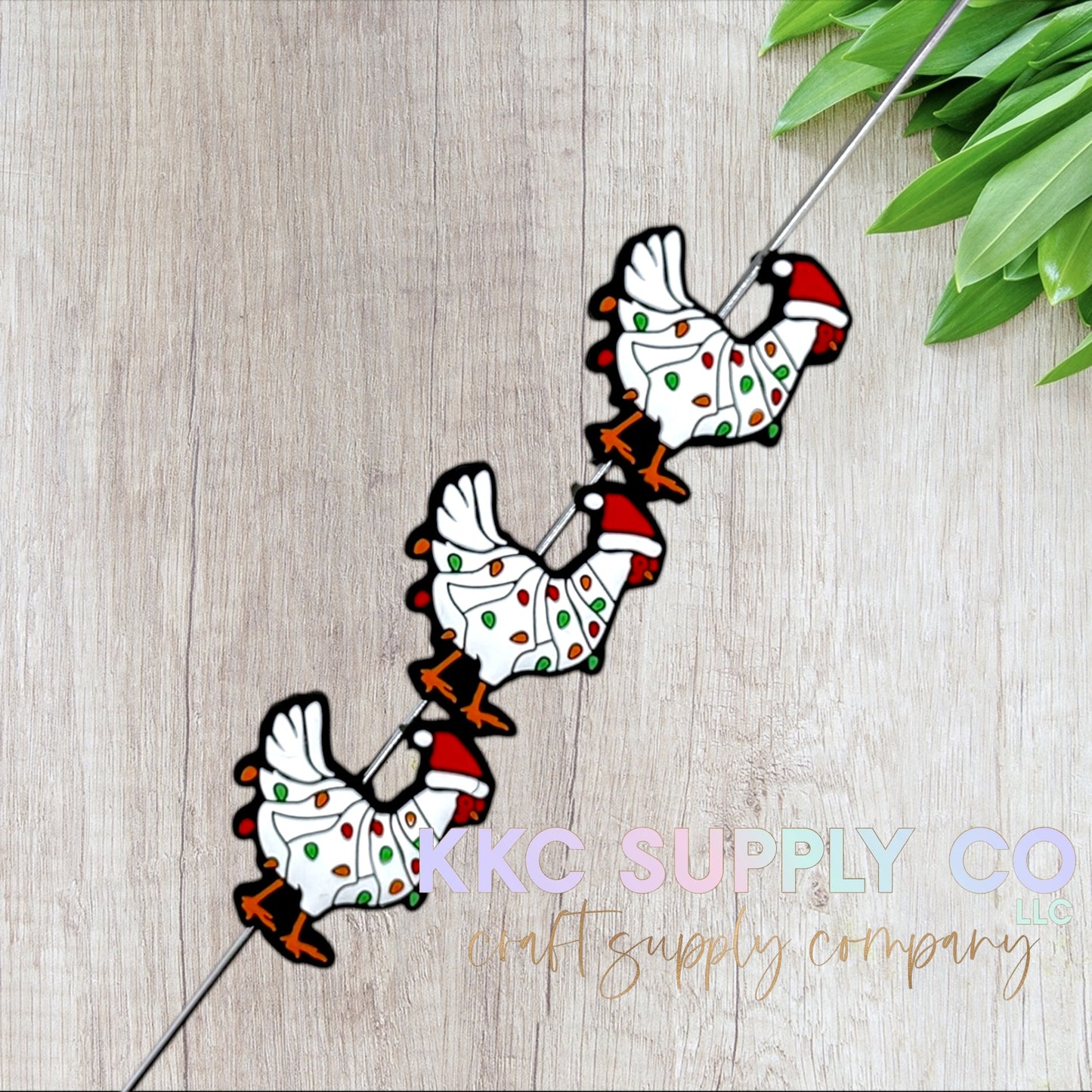 Christmas Light Rooster Silicone Focal Bead