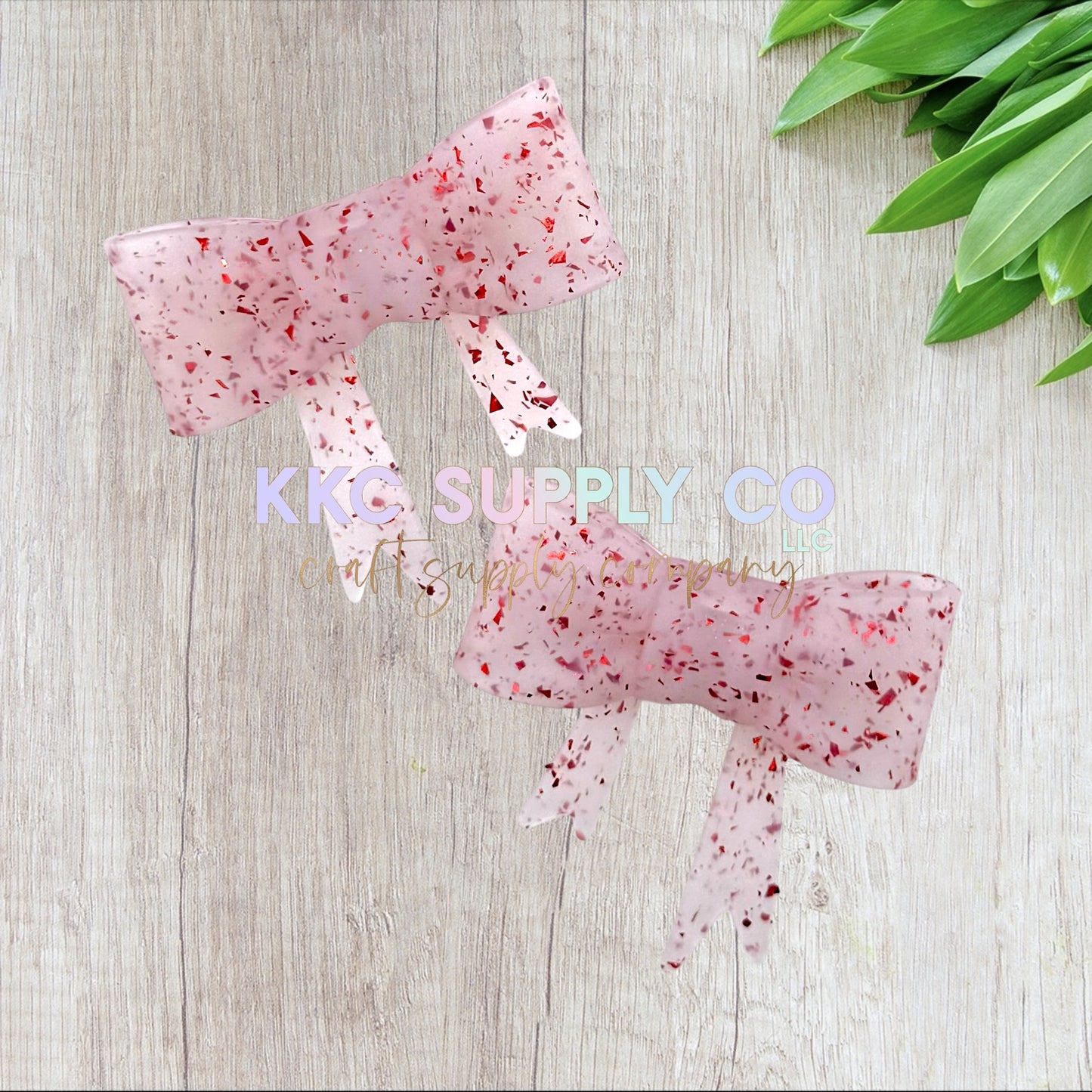 SG43-Red Confetti Glitter Large Bow Silicone Focal Bead
