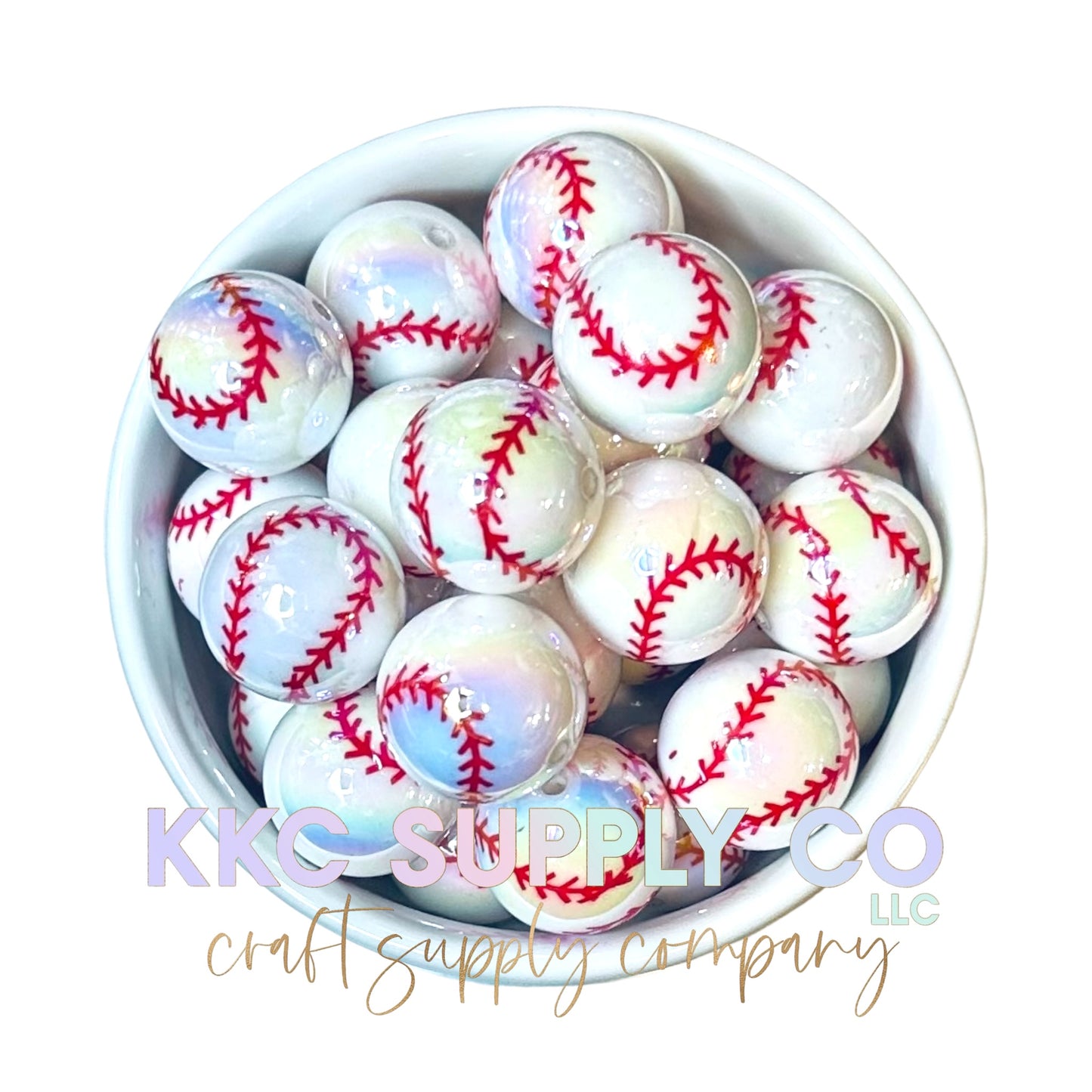 AB Baseball Bubblegum Bead 20mm