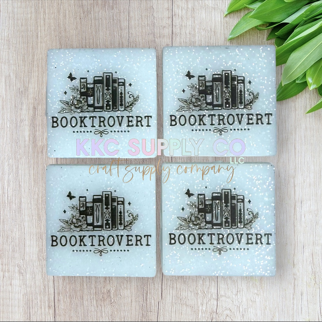 Booktrovert Glitter Square Printed Silicone Focal Bead-Black-KKCSC Custom