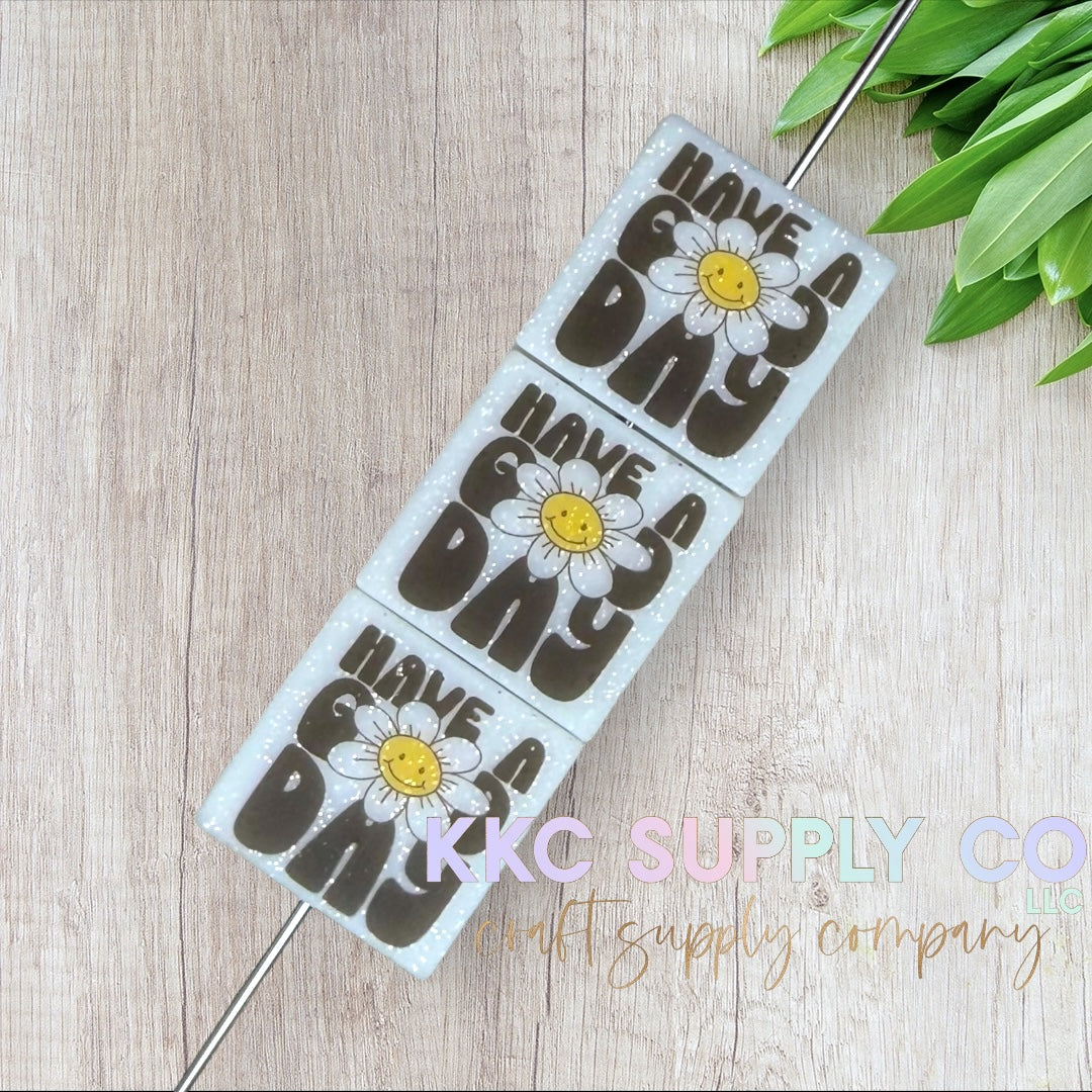 Have A Good Day Glitter Printed Silicone Focal Bead