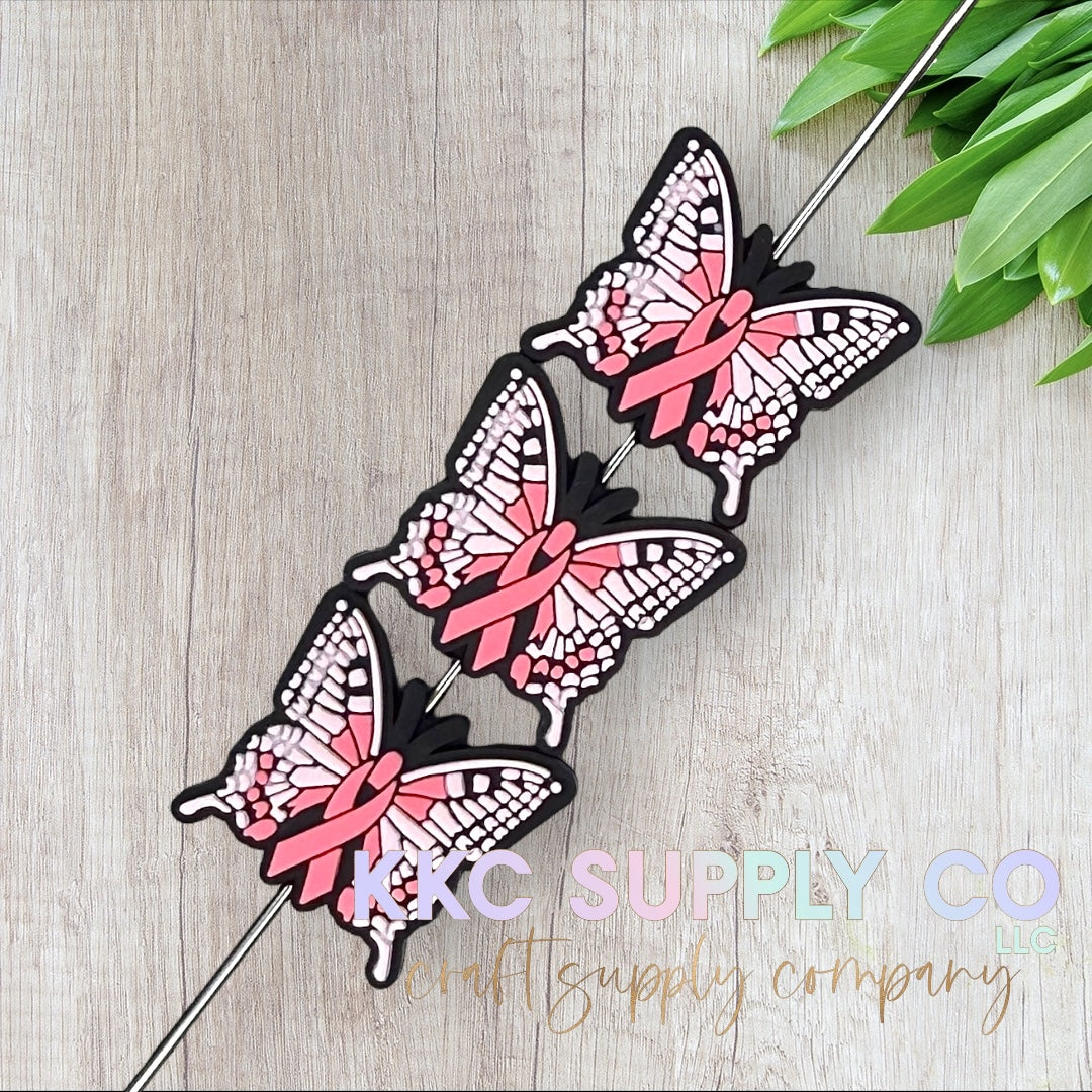 Breast Cancer Butterfly Silicone Focal Bead