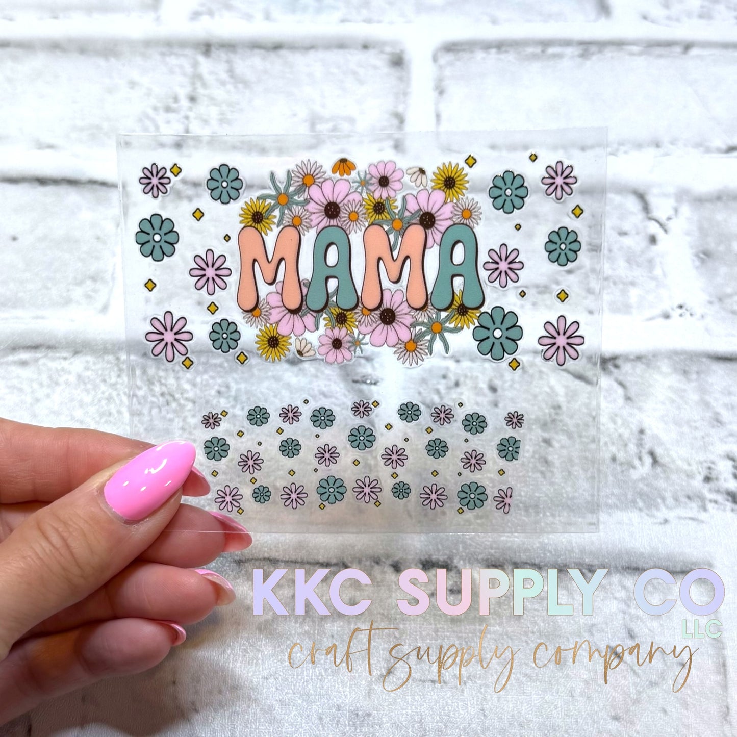 TKUV58-Peach & Teal Mama Mini Tumbler Keychain UV DTF Decal