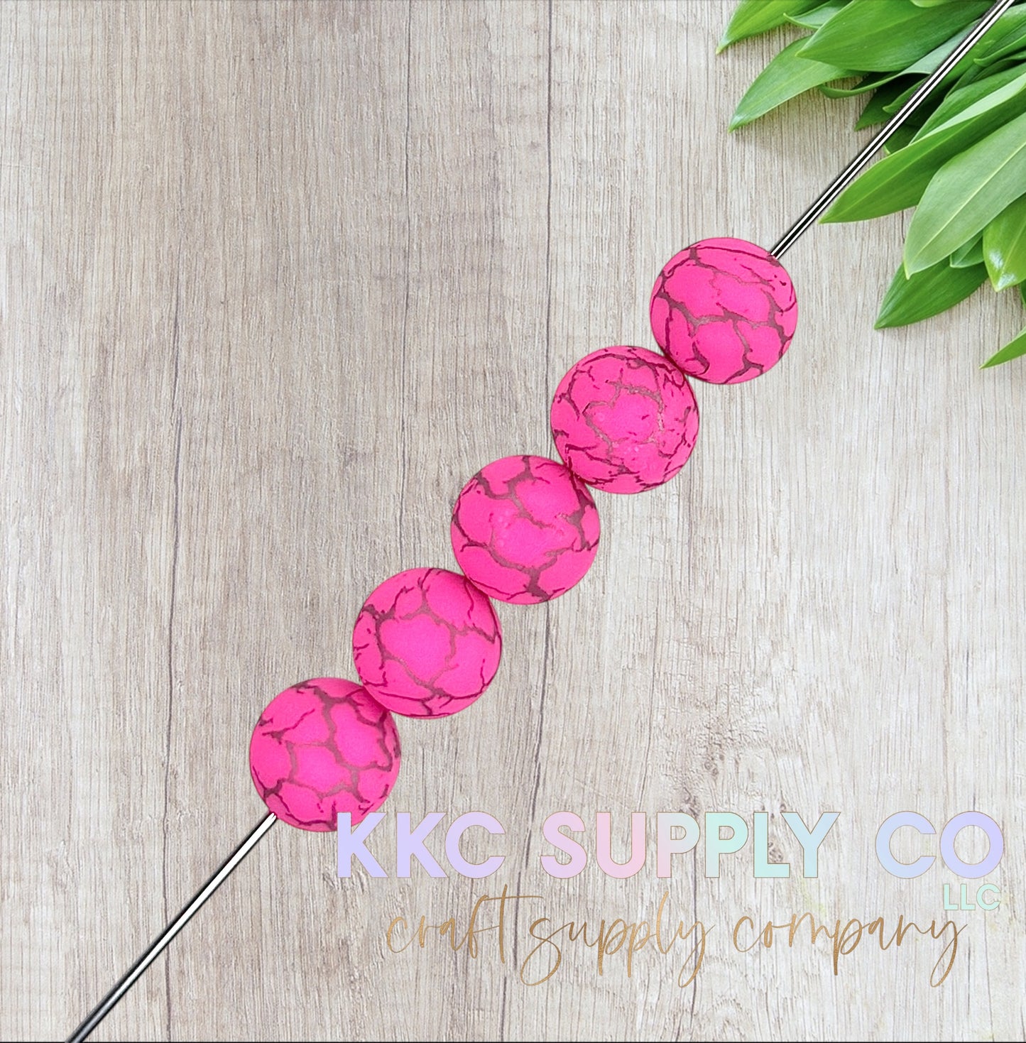 SC15-Hot Pink Crackle Silicone Bead 15mm