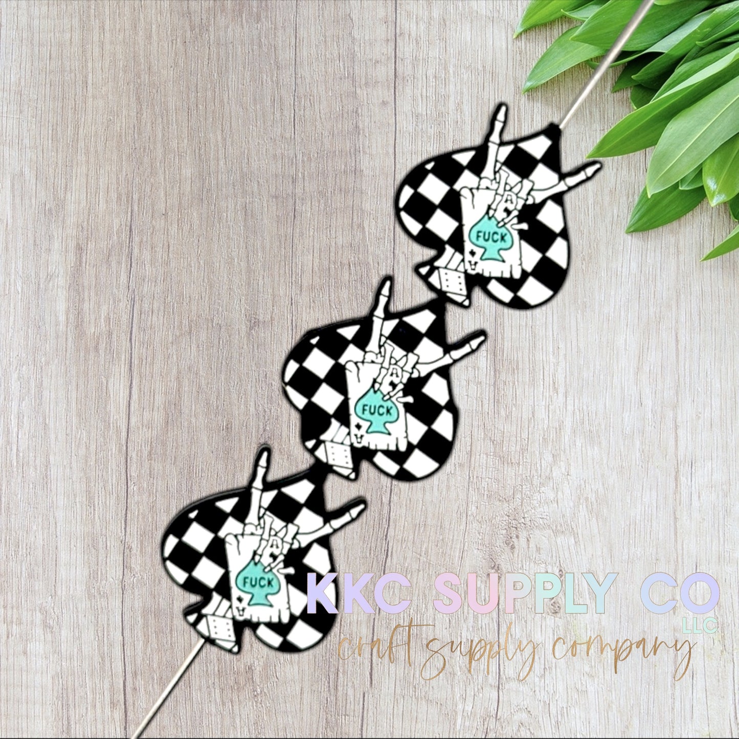 Checker Spade F@!k Silicone Focal Bead