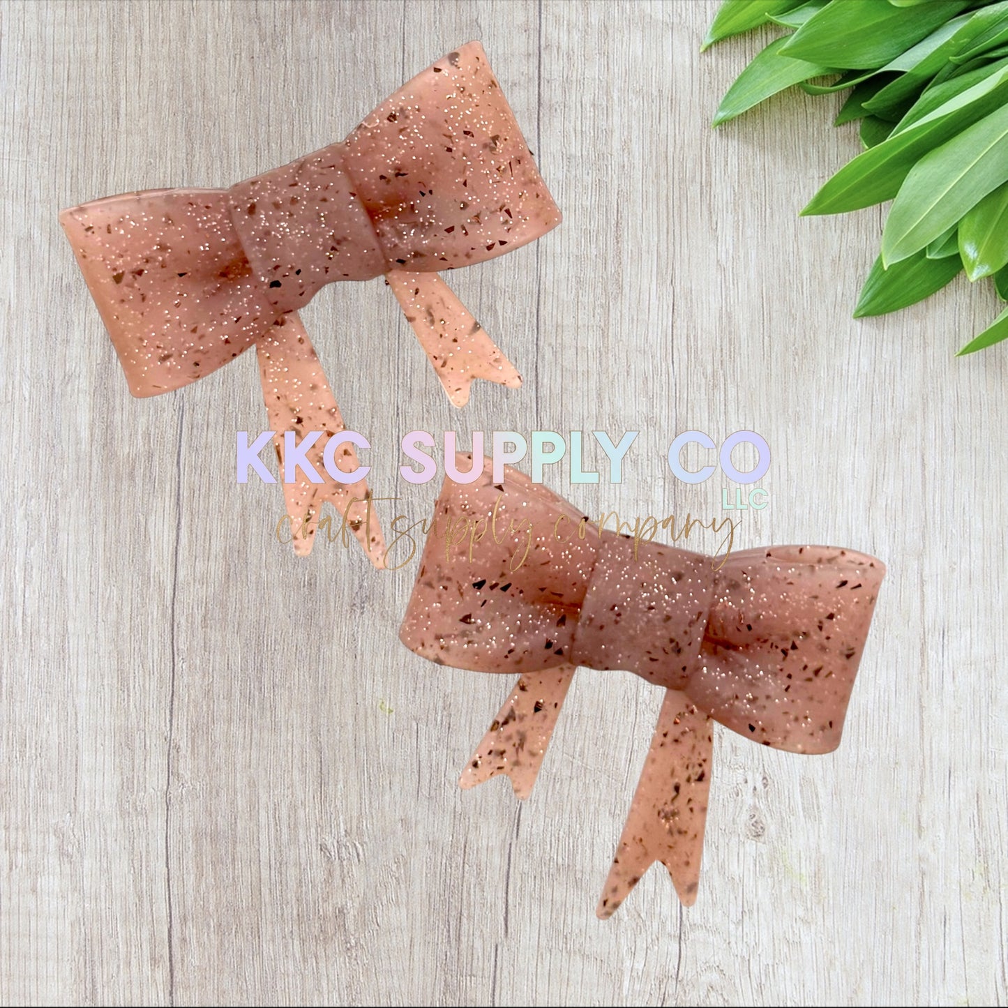 Brown Confetti Glitter Large Bow Silicone Focal Bead