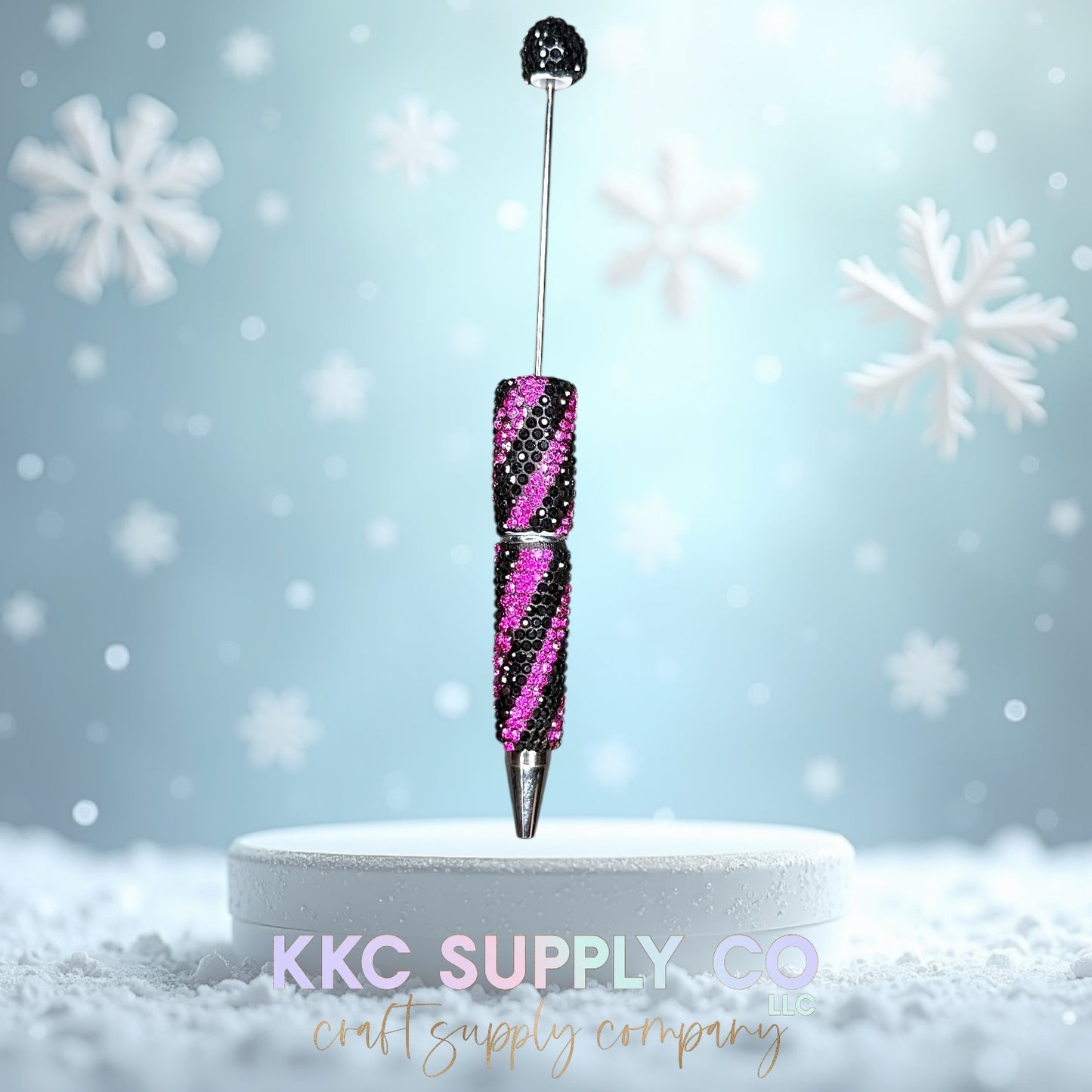Fucshia and Black Swirl Rhinestone Beadable Pen